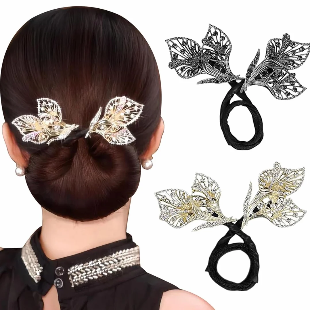 2 Pezzi Accessori Capelli dei Capelli del Fiore del Cristallo di Rocca, Creatore Francesi Torsione del Chignon Capelli, Twist Curler Chignon per Ciambella Donut Twist Chignon di Capelli Creatore