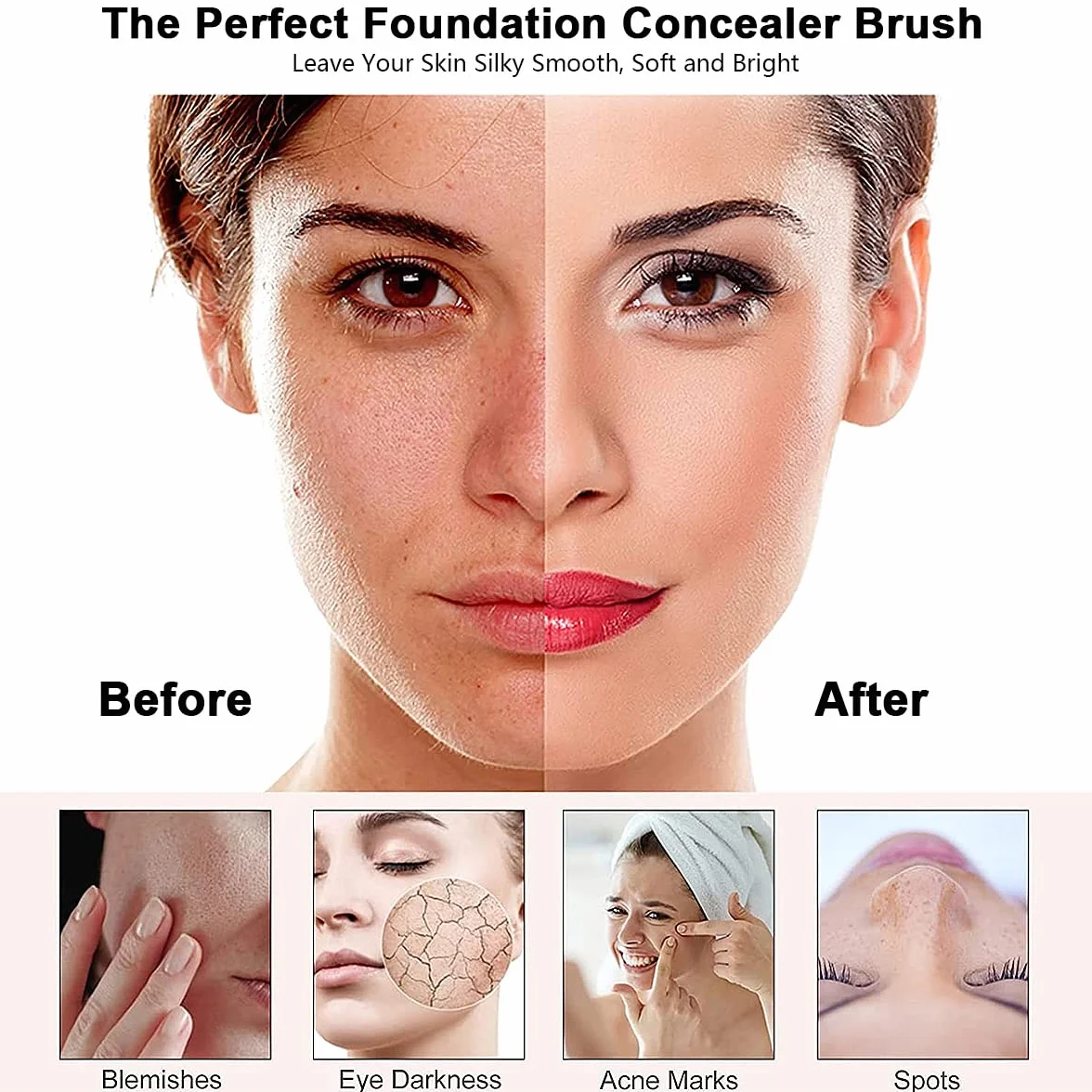 Pennello per Fondotinta, 3PCS Pennelli Make Up Contouring Professionali, Pennello per Correttore con Morbida Fibra Sintetica per Applicare Fondotinta Liquido, Lucidare, Sfumare il Trucco Sul Viso
