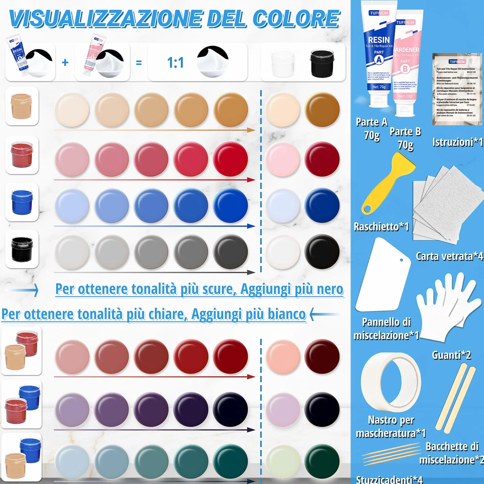 TUFINEIN Kit Riparazione Vasca da Bagno 140g Ceramica Smalto Porcellana
