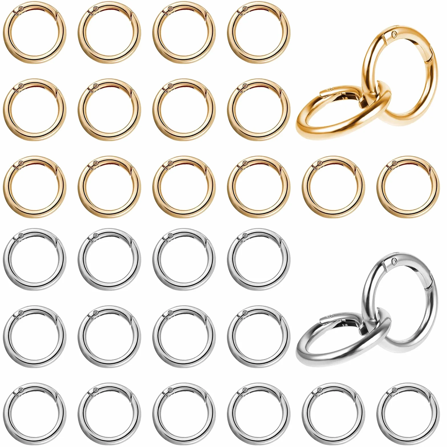 Moschettoni Rotondi 28mm per Borse Uncinetto 32 Pezzi Argento Oro