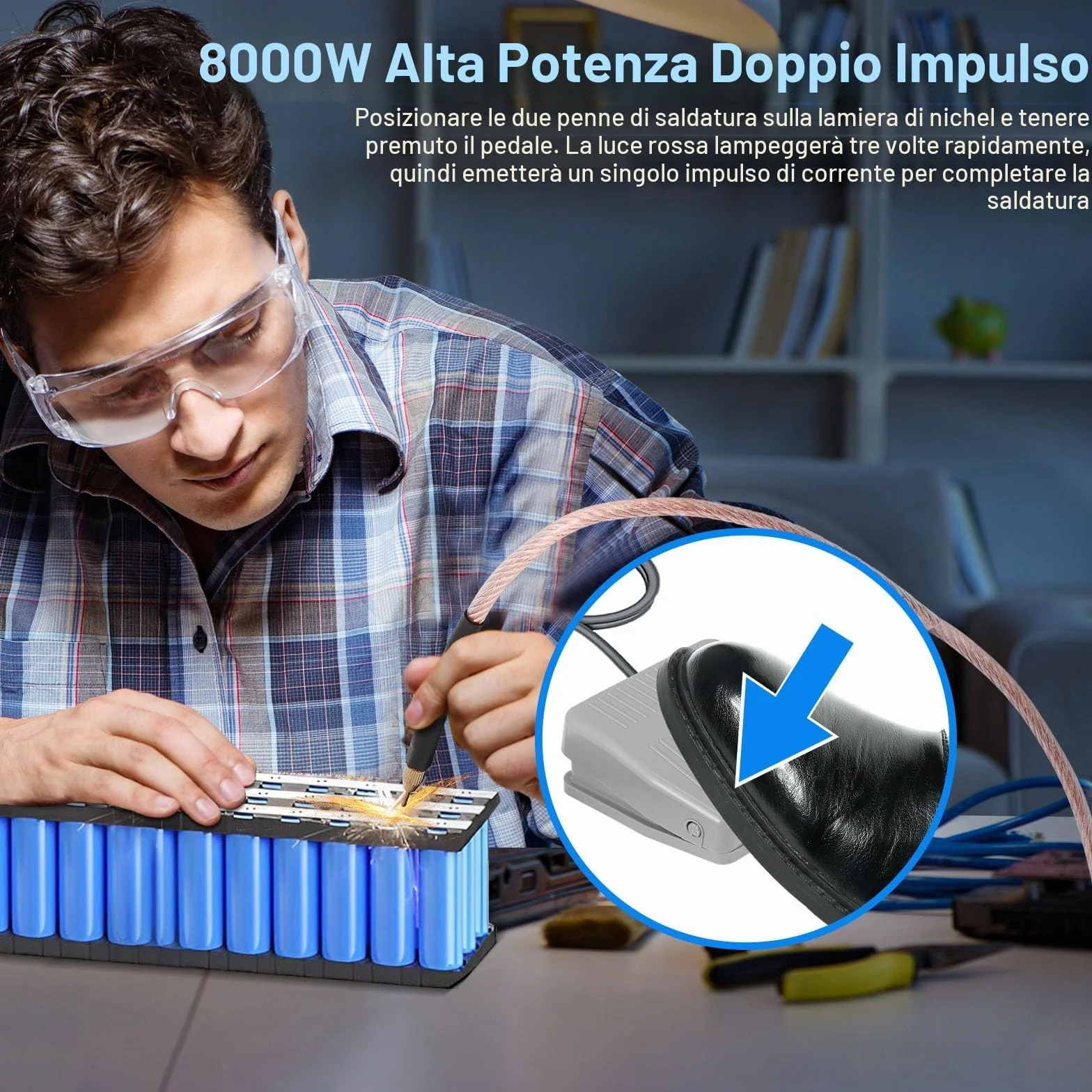 Saldatore a Punti 8000W Portatile 10-90 Marce 0,1-0,3mm Doppia Uscita a Impulsi Pedale Regolabile
