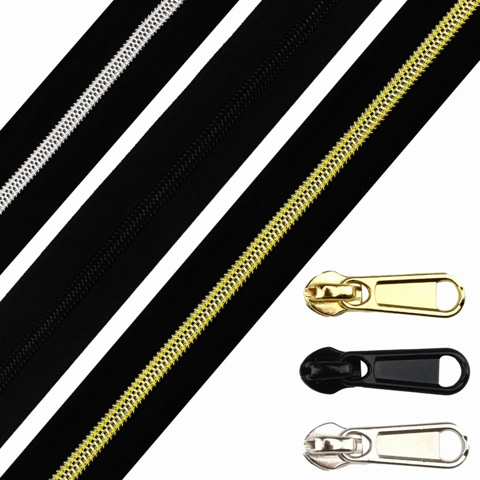 Cerniera Senza Fine 15 m 6 mm Beige Spirale + 30 Cerniere non Bloccabili Nero Oro Argento