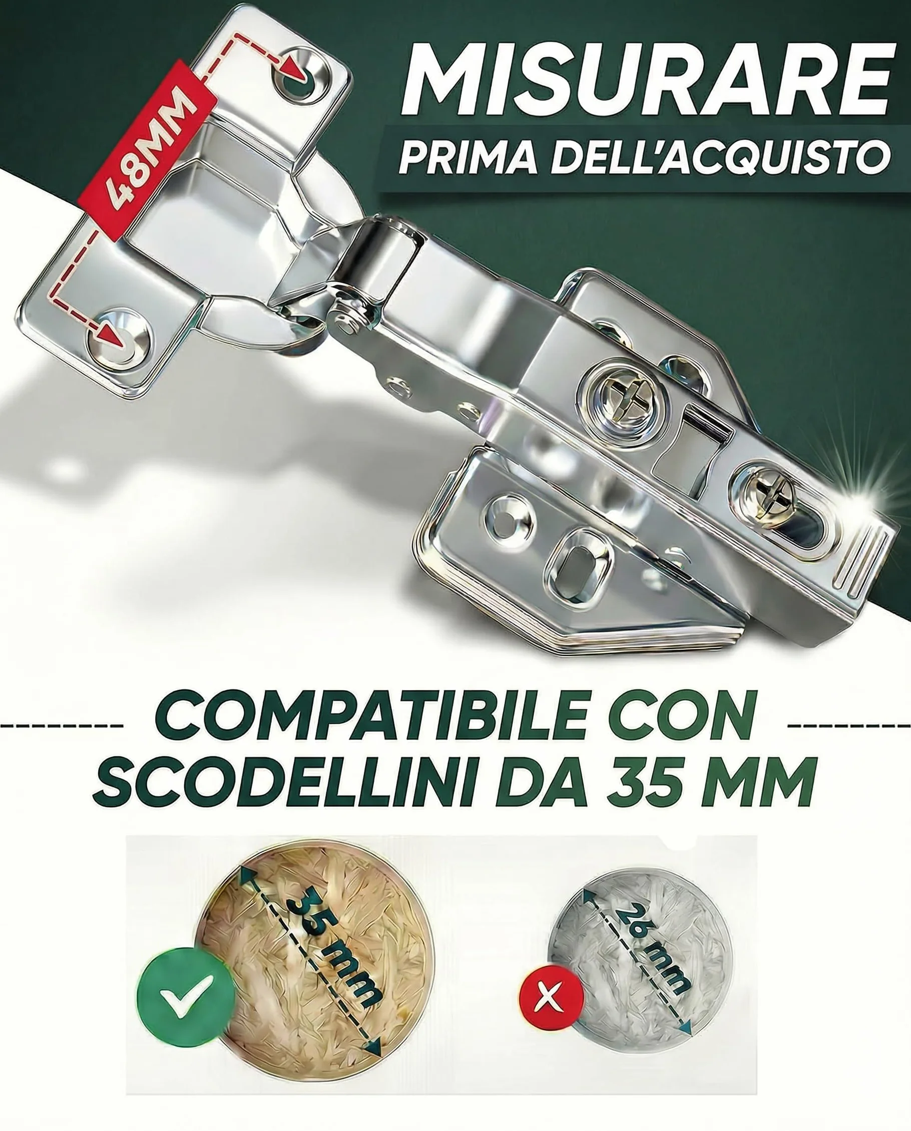 Cerniere Ante Cucina Ammortizzate 35 mm Sormonto Totale 110° 8 Pezzi