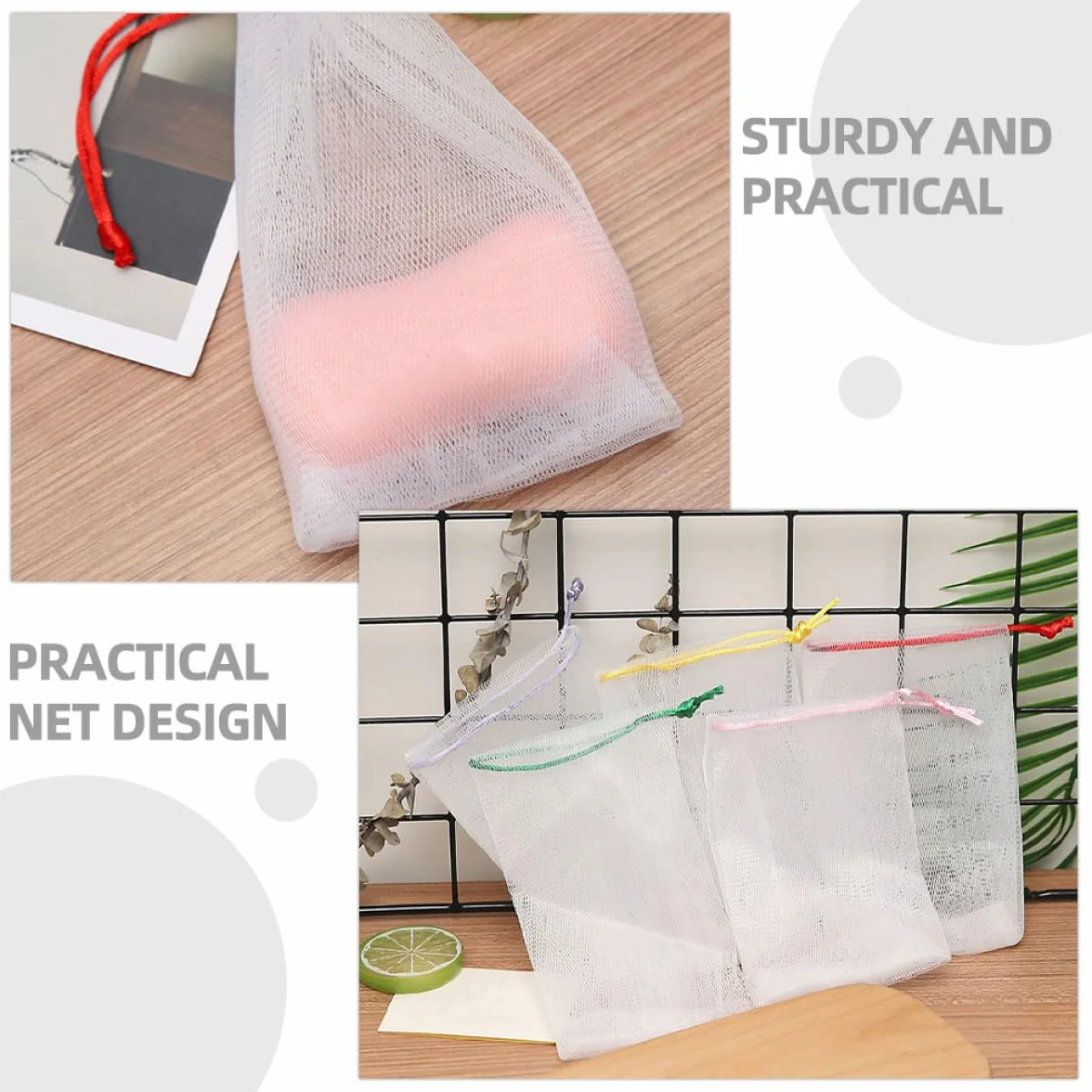 LABRIMP 50 Pezzi Sacchetti Portasapone in Pe Rete Schiumogena la Pulizia del Viso, Design Laccetto Appendibile, Borsa Pratica per Sapone Solido e Detergente