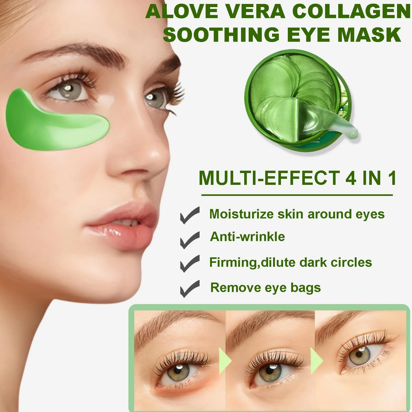 120 Pcs Patch Occhi Aloe Vera, Patch Occhiaie Aloe Vera, Collagene mask Occhi, con Maschera per le Labbra, Anti-Occhiaie, Rimuove Borse e Gonfiori, Idrata il Contorno Occh