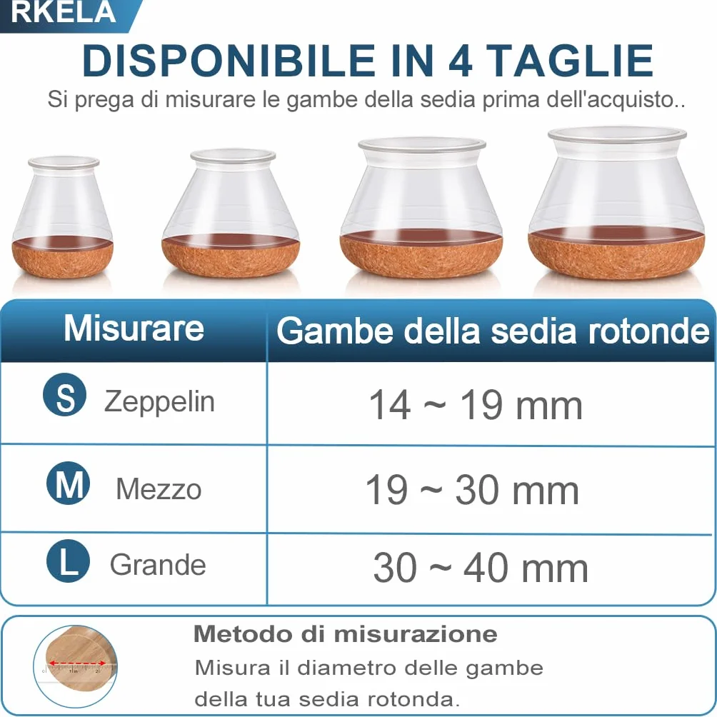 Gommini per Sedie Rotondi Con feltrini ispessito, 16 pezzi Coprigambe per Sedie, Protezioni per Pavimenti in Legno