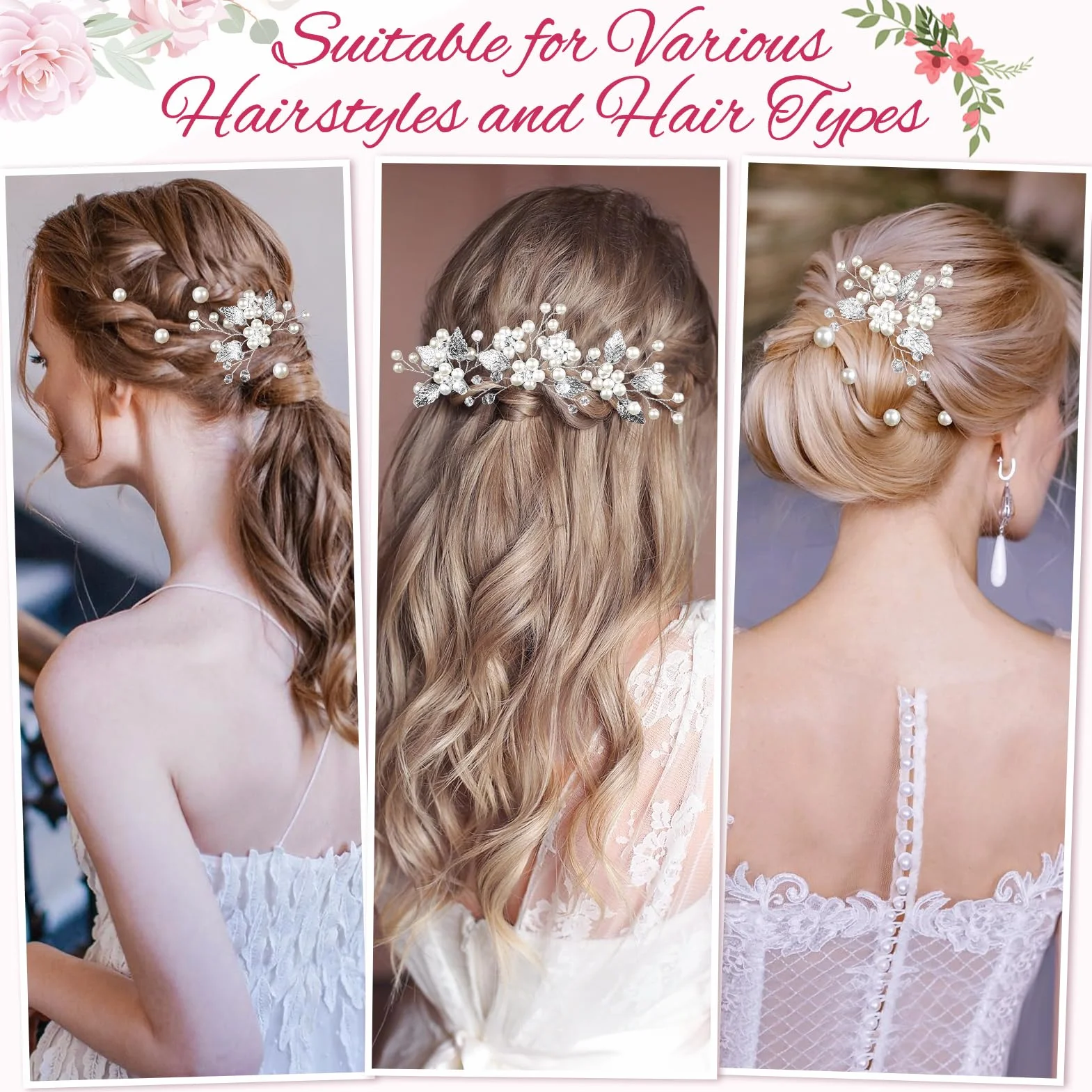 Kiiwah 11 Pezzi Forcine Capelli Sposa, Accessori Capelli Sposa con Perle Eleganti per Donne Ragazze Festa (Argento)