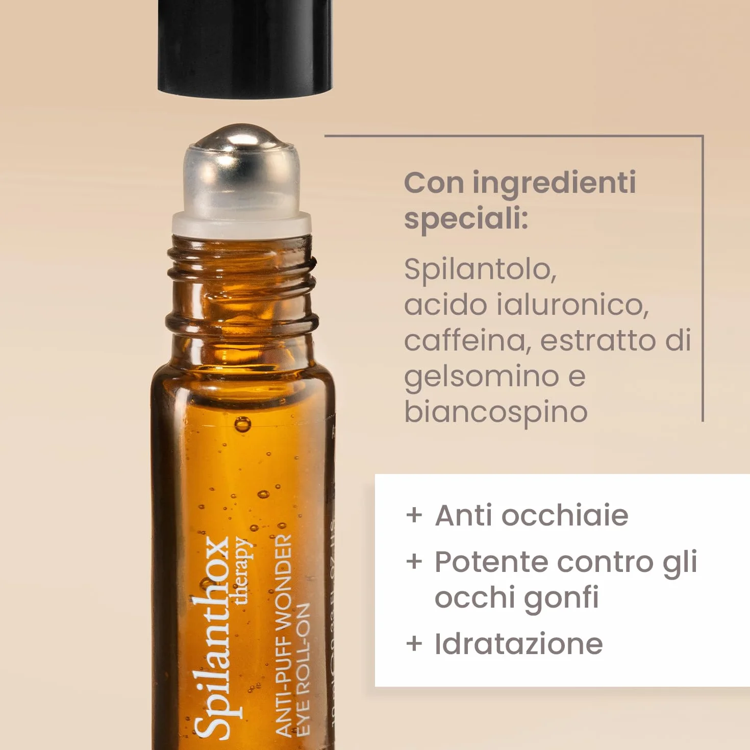 Spilanthox therapy - Anti-Puff Wonder Eye Roll-On - Caffeina e acido ialuronico riducono le occhiaie - Leviga le rughe e le espressioni del viso grazie allo spilantolo - Cosmetici naturali vegani