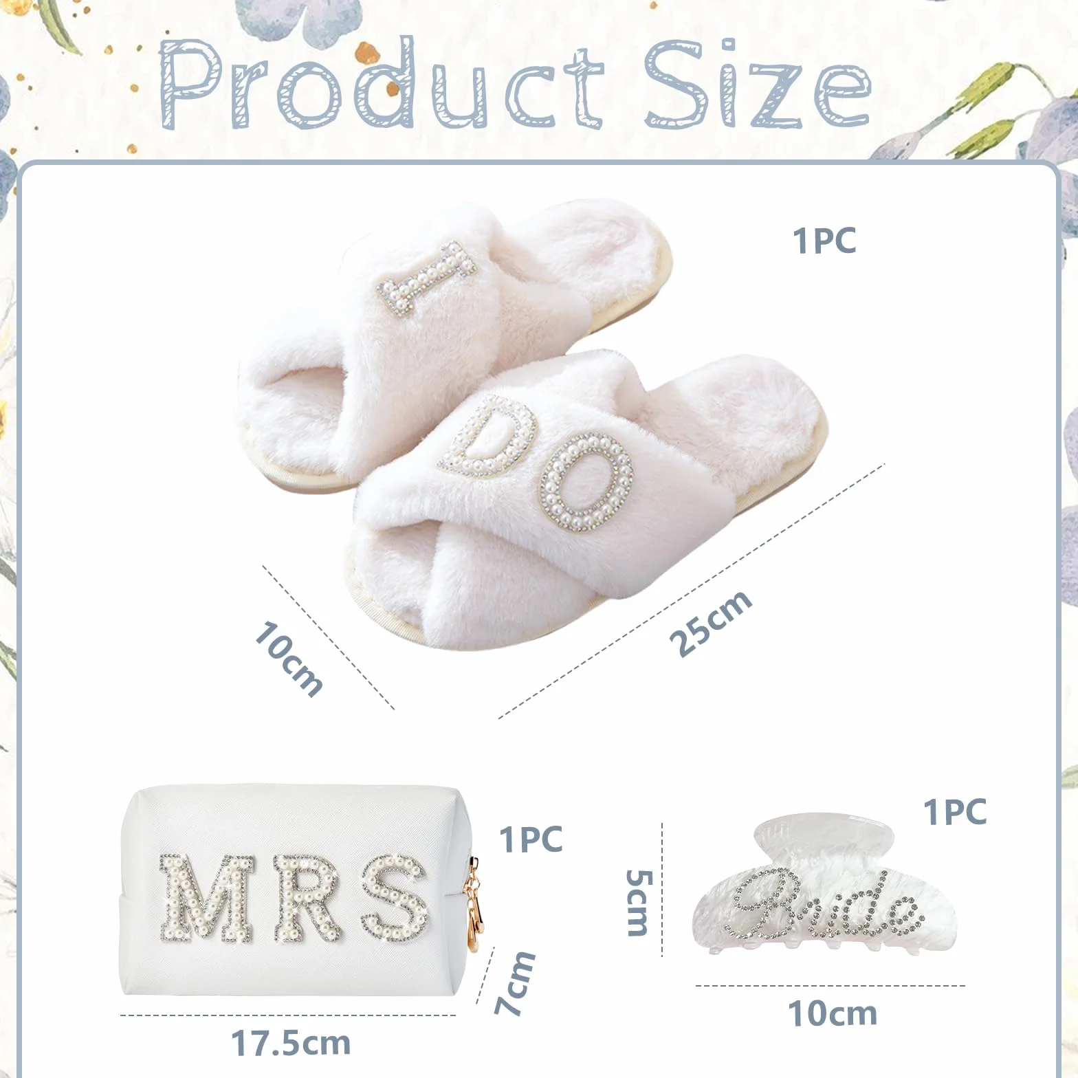 Shimmerz Set regalo futura sposa - Pochette trucco, ciabatte, vestaglia, clip per capelli - Regali di matrimonio