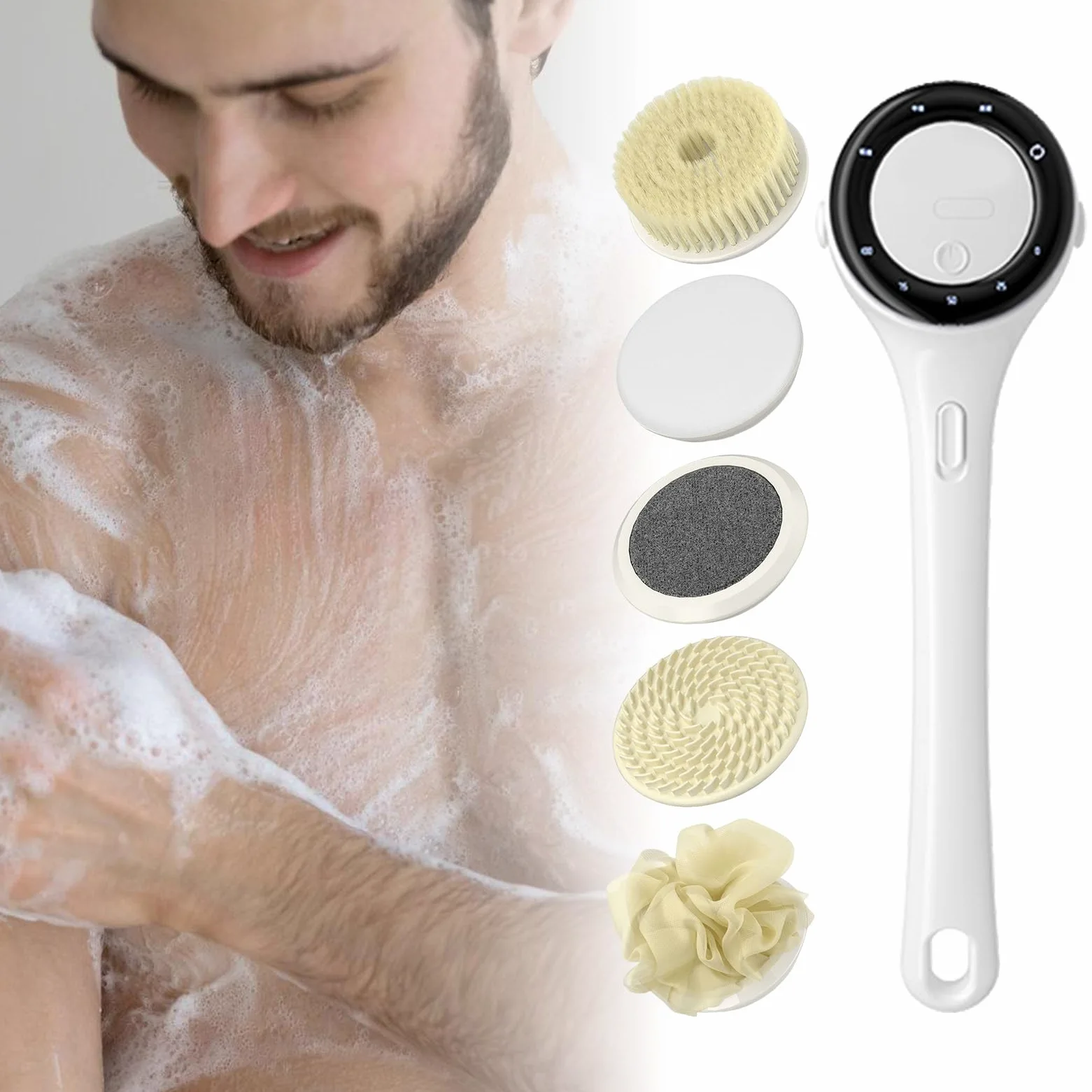 Spazzola Elettrica per il Corpo Spazzola per la Schiena | 3 Impostazioni di Intensità con Display Digitale e Manico Lungo per Sfregamento, per la Cura dei Pori Ostruiti e Uso in