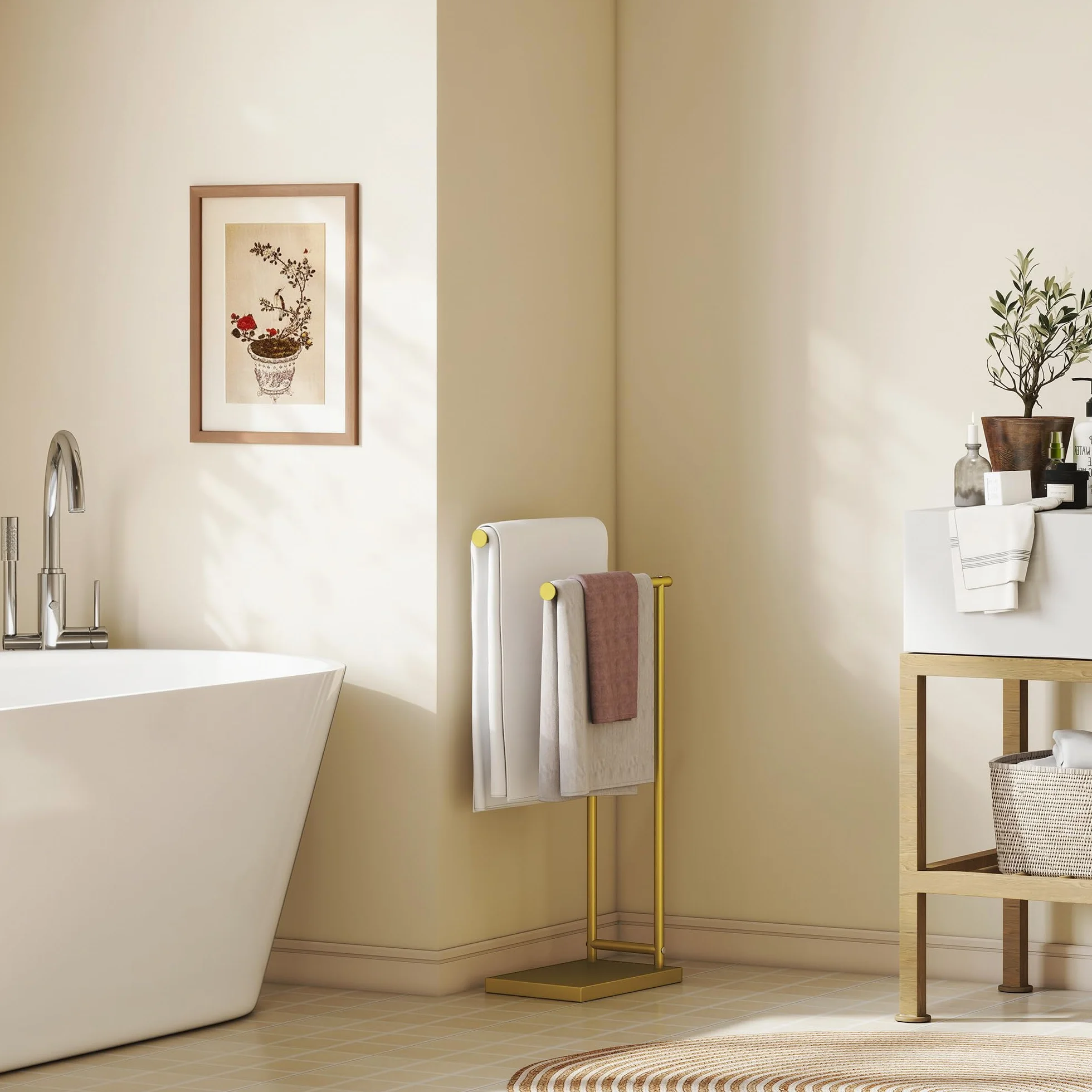 HOMCOM Portasciugamani da terra a 2 livelli scala da bagno metallico 35,5 x 20 x 78 cm oro