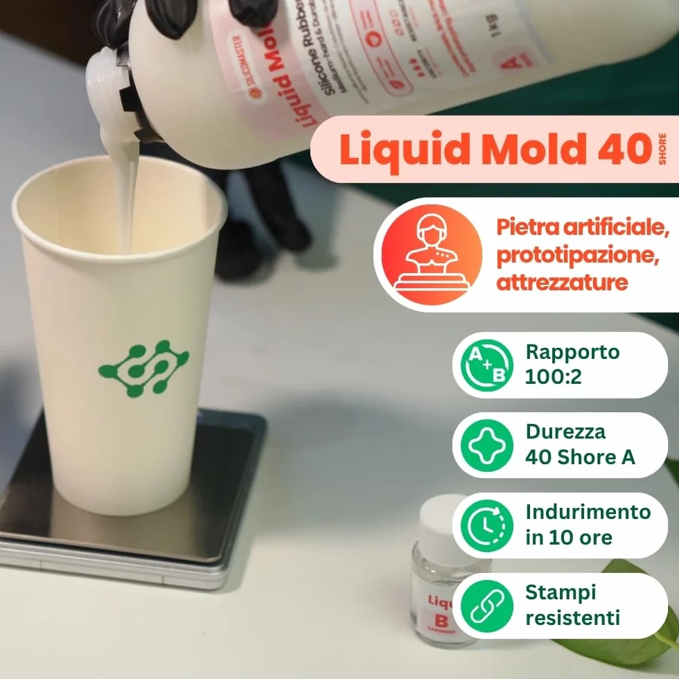 Resin Pro Liquid Mold 40 Silicone Rigido Tecnico 510 Gr Durezza 40 Shore A Alta Stabilità Dimensionale per Stampi Industriali