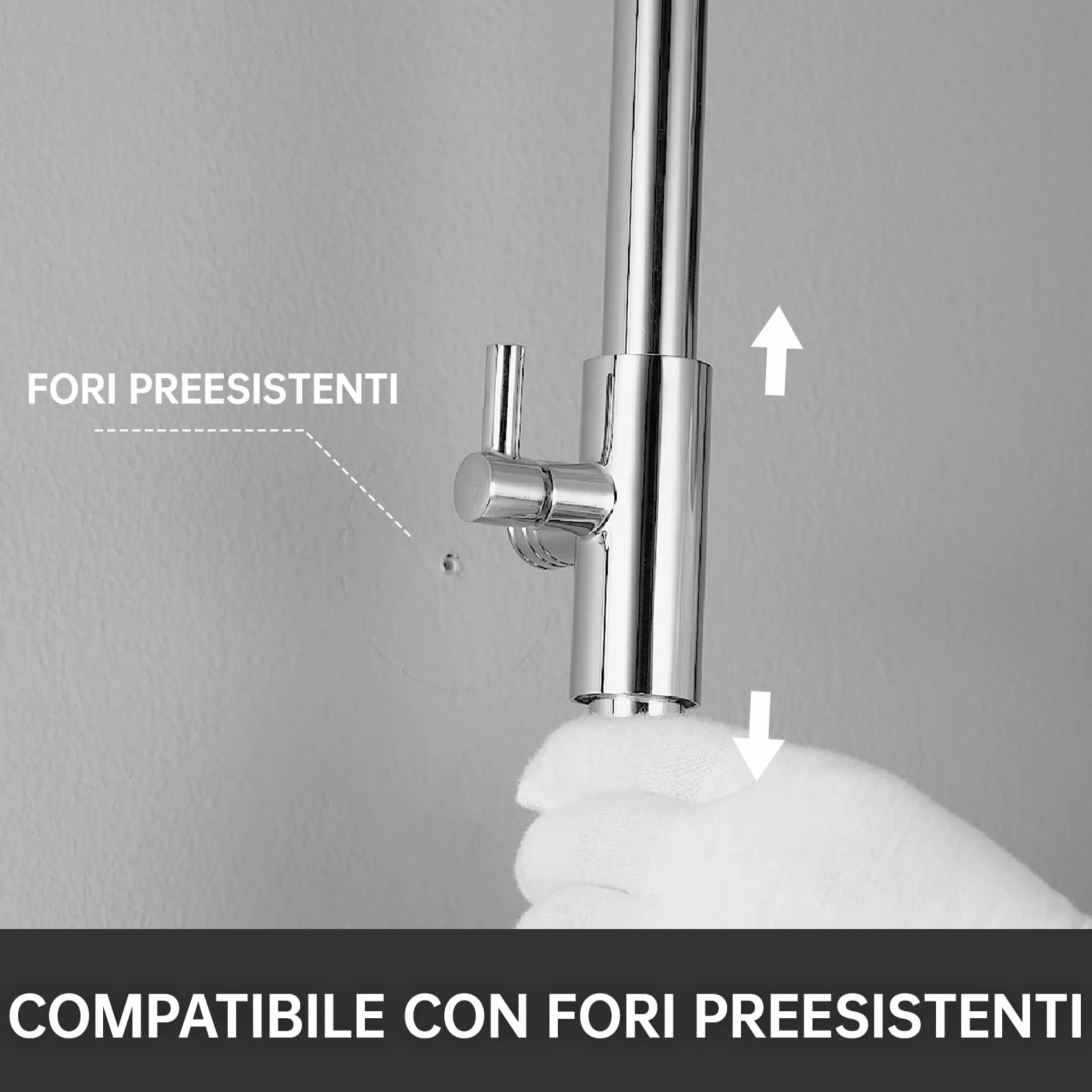Auralum Colonna Doccia con Miscelatore Soffione e Doccetta Saliscendi Acciaio Inox Altezza Regolabile 90-130cm Cromo Quadrato 25cm