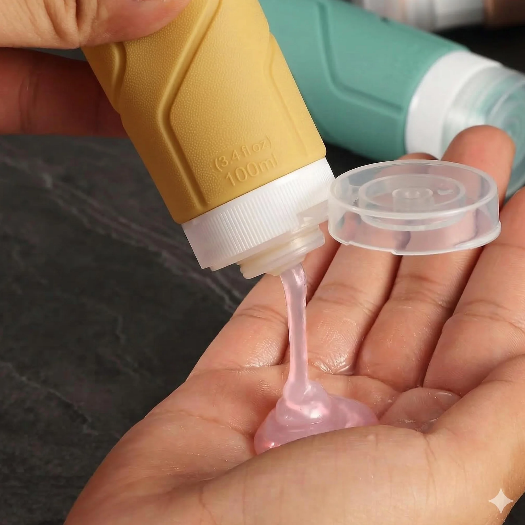 Bottiglie da viaggio ricaricabili 90 ml, in silicone flessibile, senza perdite, senza BPA, pressabili, apertura larga, ideali per viaggi, campeggio, spiaggia, aereo - Per gel e