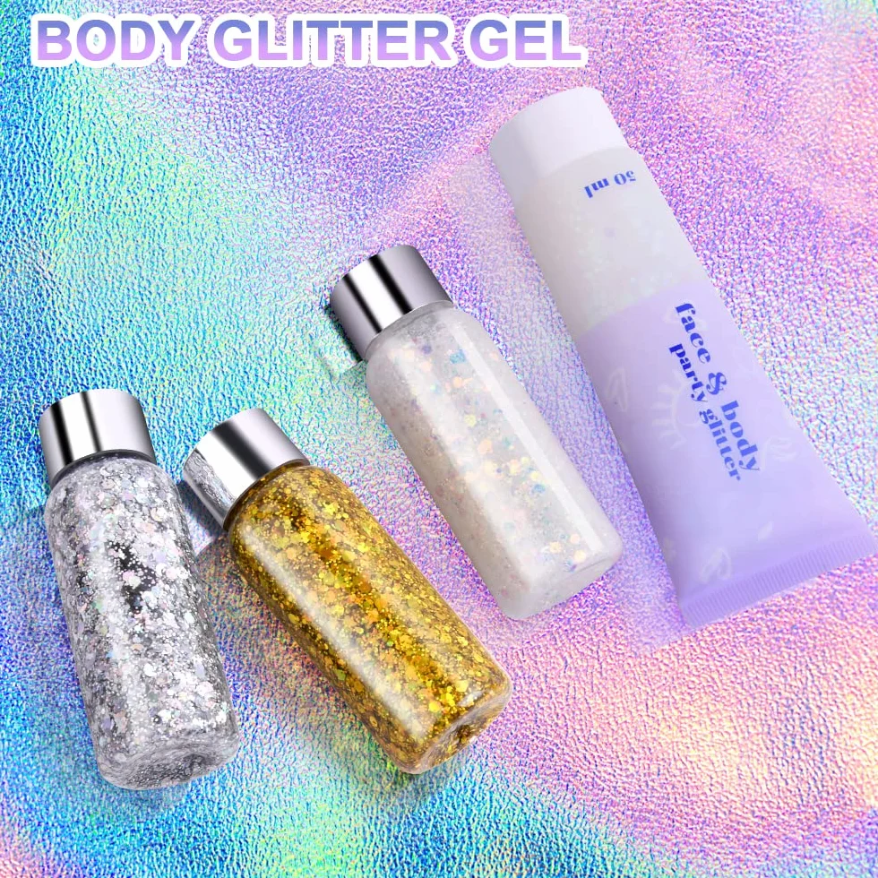 URAQT Glitter Corpo, 1 pezzi da 50 ml Gel per Viso, Unghie, Occhi, Labbra, Capelli e Corpo - Chunky Glitter per Musica, Festival, in Maschera(Bianco)