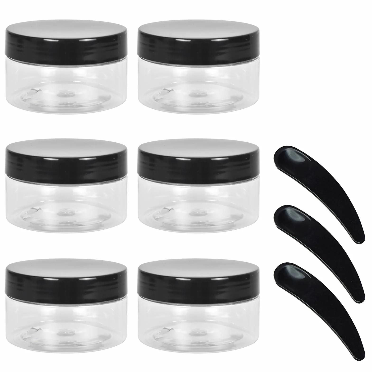 6 Pezzi 100ml Barattolini Plastica con Coperchio Spatola Trasparenti, Barattoli Plastica Rotondi Contenitori Cosmetici Vuoti Vasetti, per artigianato DIY, perline, spezie, trucco, grani