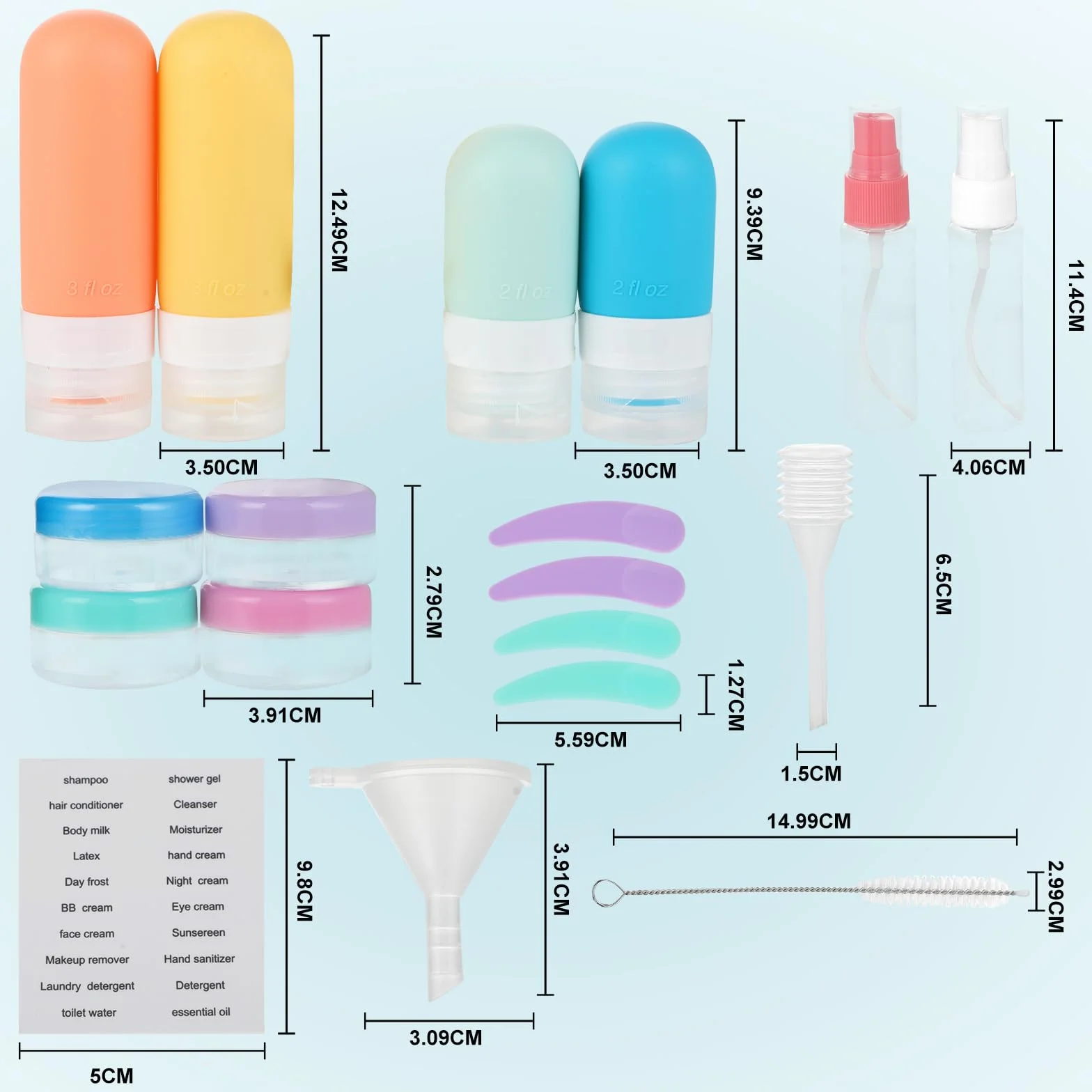 Bottiglie da Viaggio in Silicone Set - 18 Pezzi Contenitori da Viaggio - Kit da Viaggio per Aereo - Accessori per Flaconi da Viaggio - Per Shampoo/Liquidi/Lozione