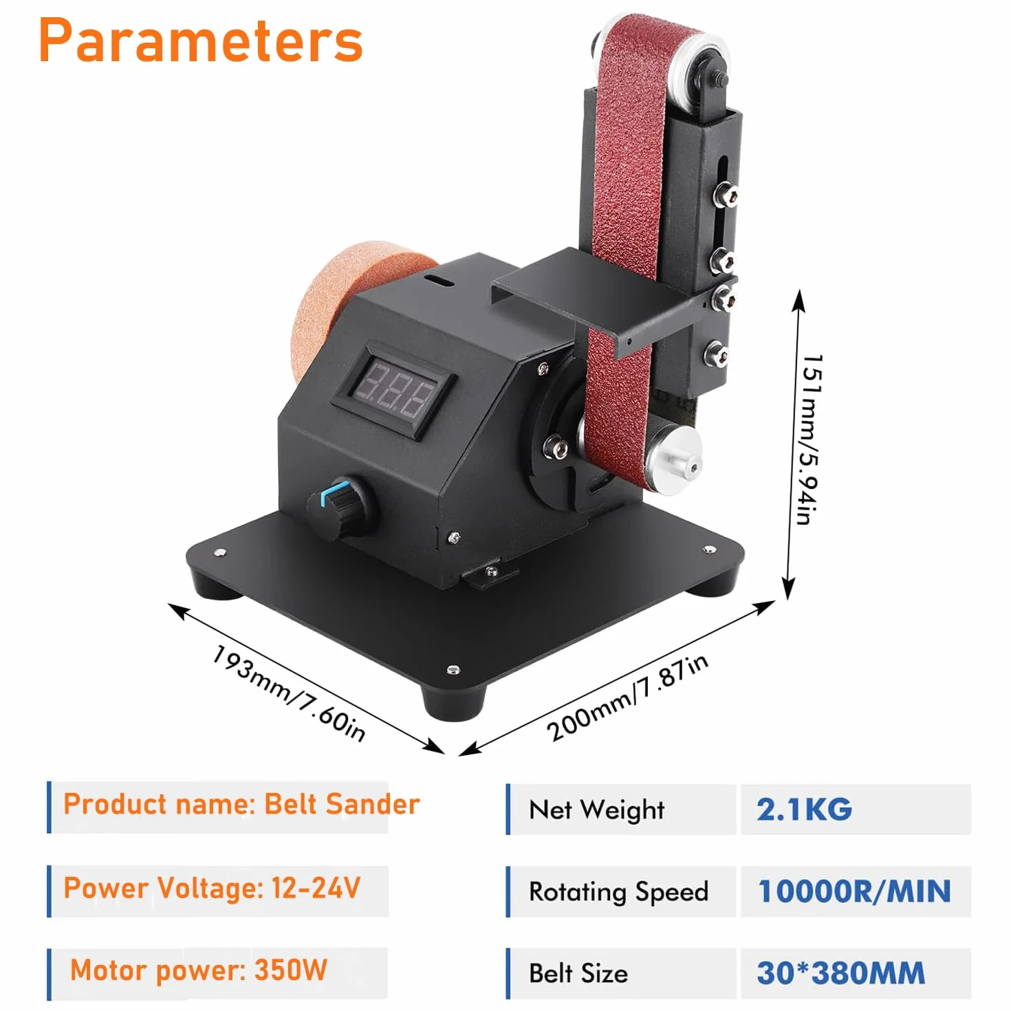 Levigatrice a Nastro Mini 350W 1.2x15 Pollici con 10 Nastri Abrasivi per Metallo Legno Alluminio