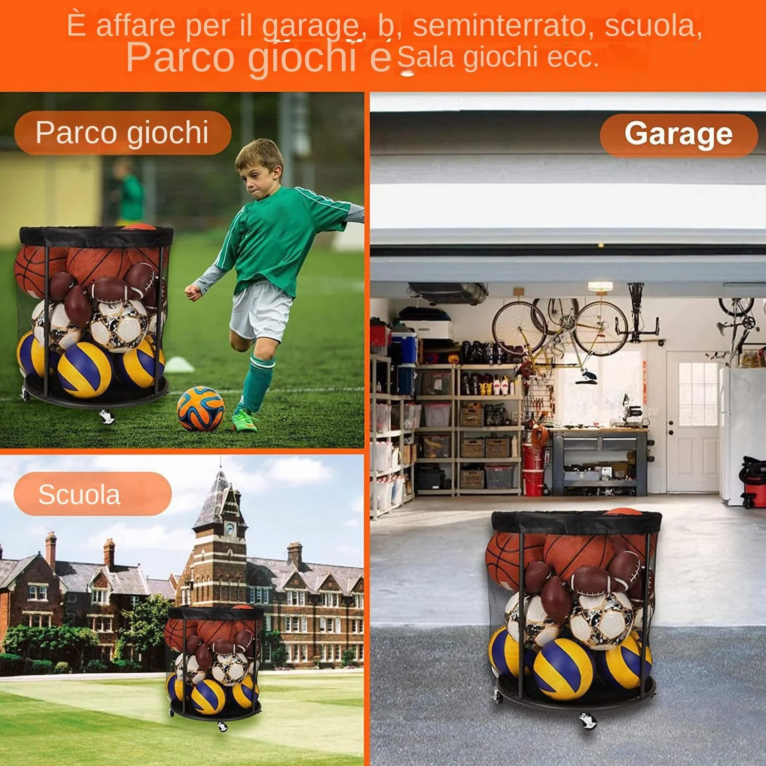 Archivio Palloni Da Garage Contenitore Portatile Organizzato Cesto Rete Per Esterno Giardino Sport Piscina