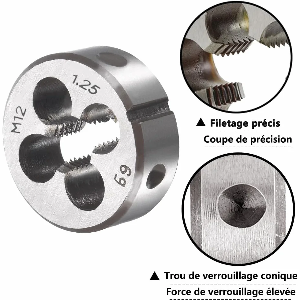 M12 X 1,25 Metrico Maschi e Filiere Kit HSS Maschi a Mano Destra Filettatura