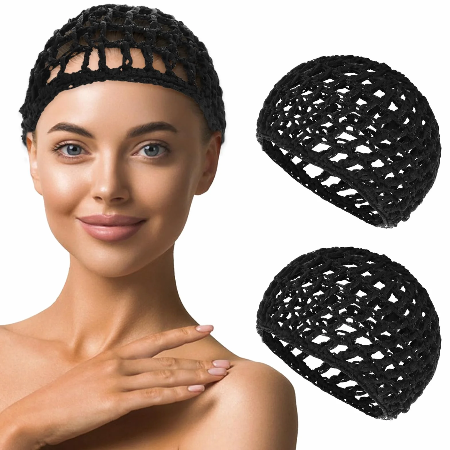 YUXIANLB Cuffia per capelli in maglia lavorata all'uncinetto, morbida rayon, traspirante, per dormire, doccia, trucco, copertura spessa, notte, casa, viaggi, accessori