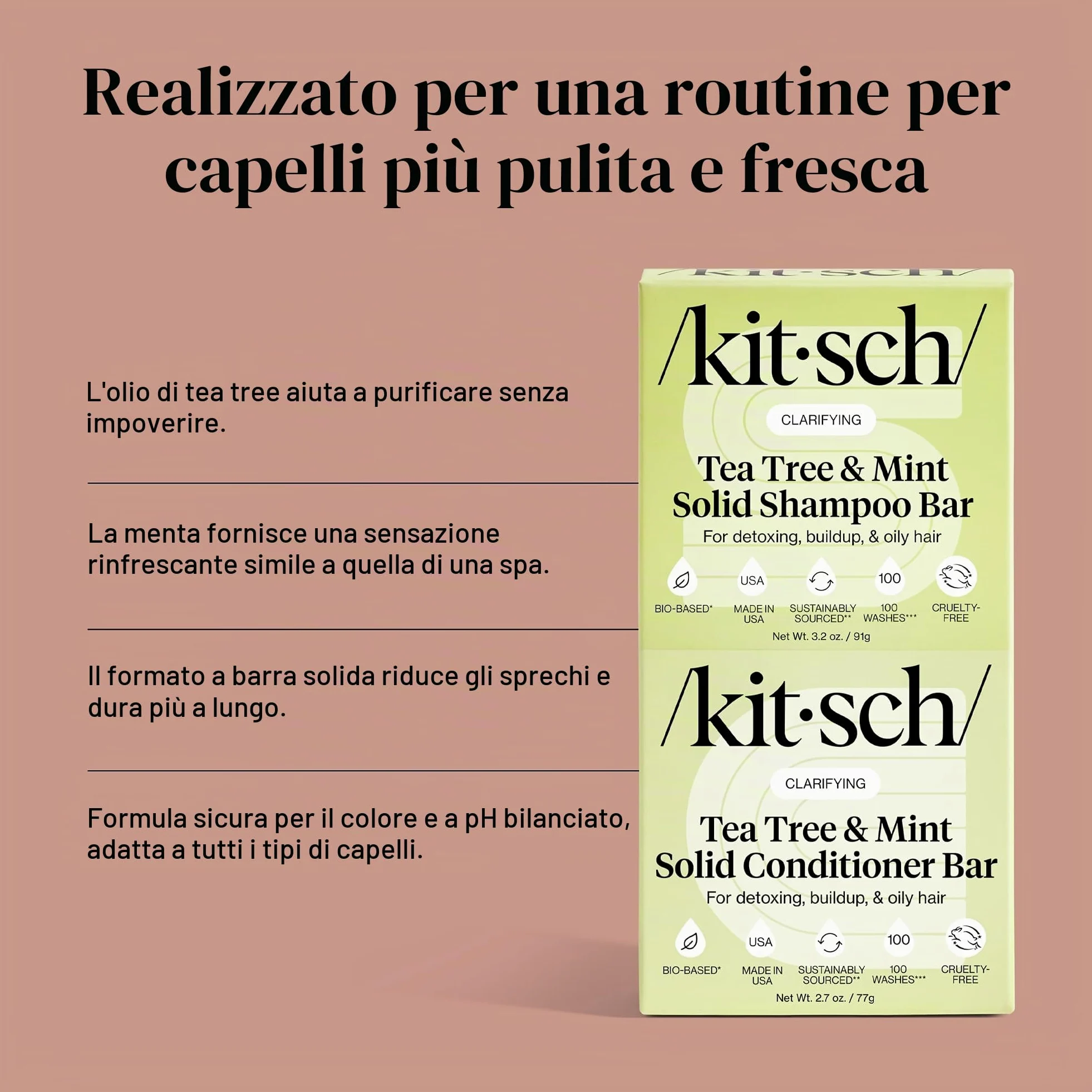 Kitsch Tea Tree Shampoo & Balsamo Set - Shampoo Antiforfora Bar & Balsamo Bar - Cura dei capelli per tutti i tipi di capelli - Senza parabeni, solfati e silicone - 2 pezzi