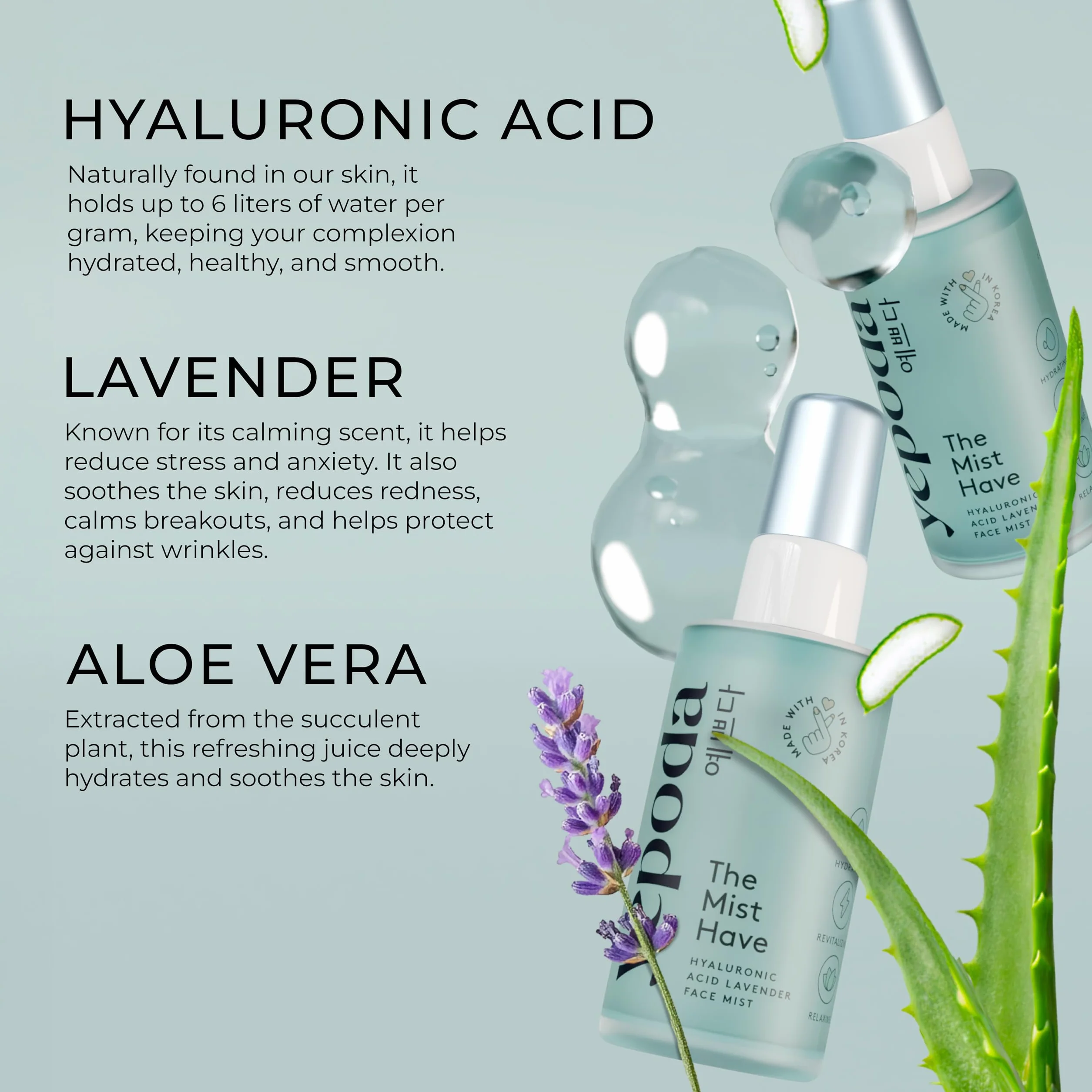 Yepoda The Mist Have, tonico spray idratante per il viso, idrata in profondità e rivitalizza la pelle, tonico spray viso coreano vegano, ideale per tutti i tipi di pelle, 50 ml