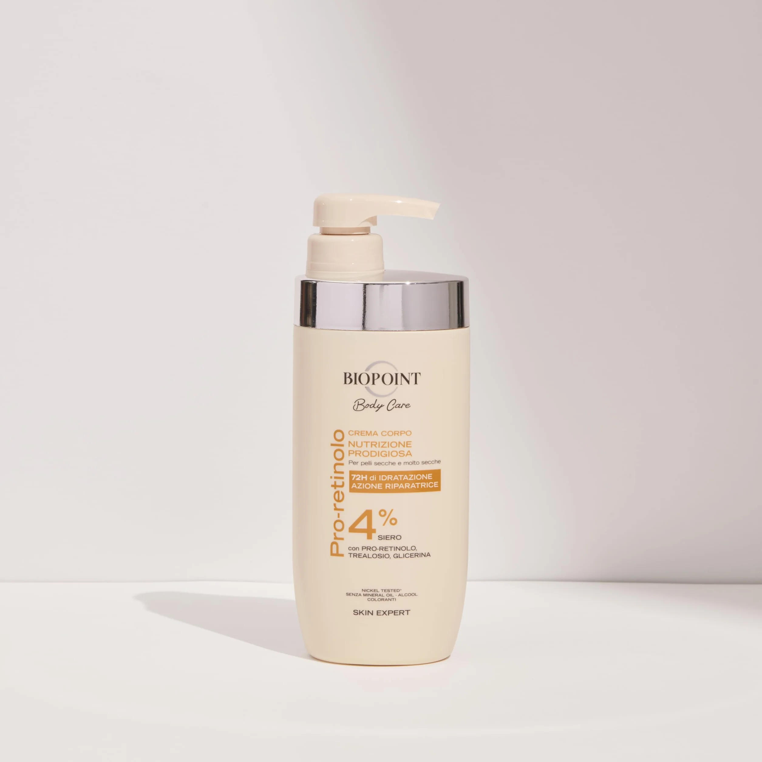 Biopoint Nutrizione Prodigiosa - Crema Corpo Idratante per Pelle Secca e Molto Secca, 4% Siero con Pro-Retinolo, Azione Nutriente e Protettiva, Dona Elasticità e Morbidezza, 72h di Idratazione, 500 ml
