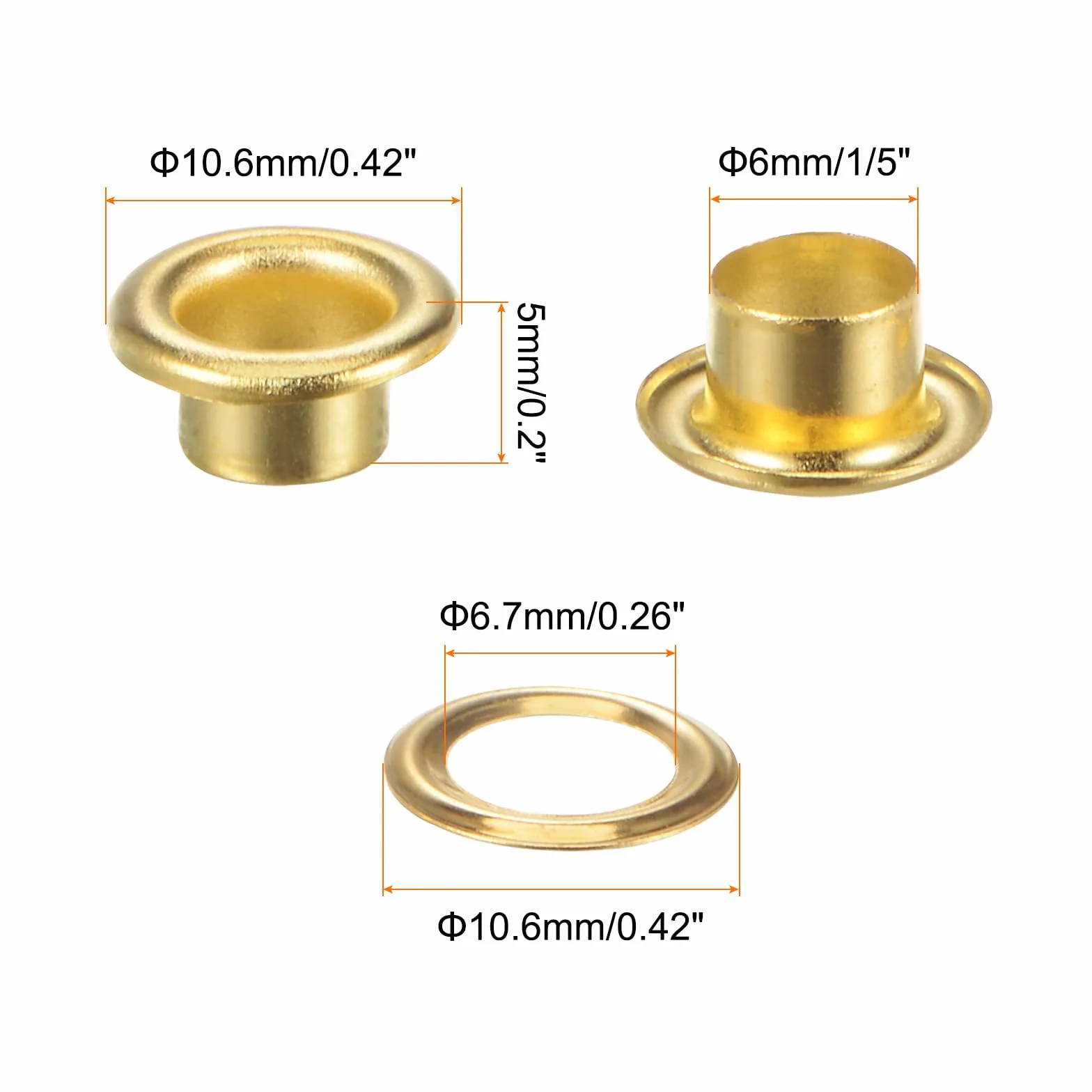 Occhielli in Metallo 6mm 1/4" Kit 100 Pezzi Tono Oro per Teloni, Scrapbooking, Scarpe