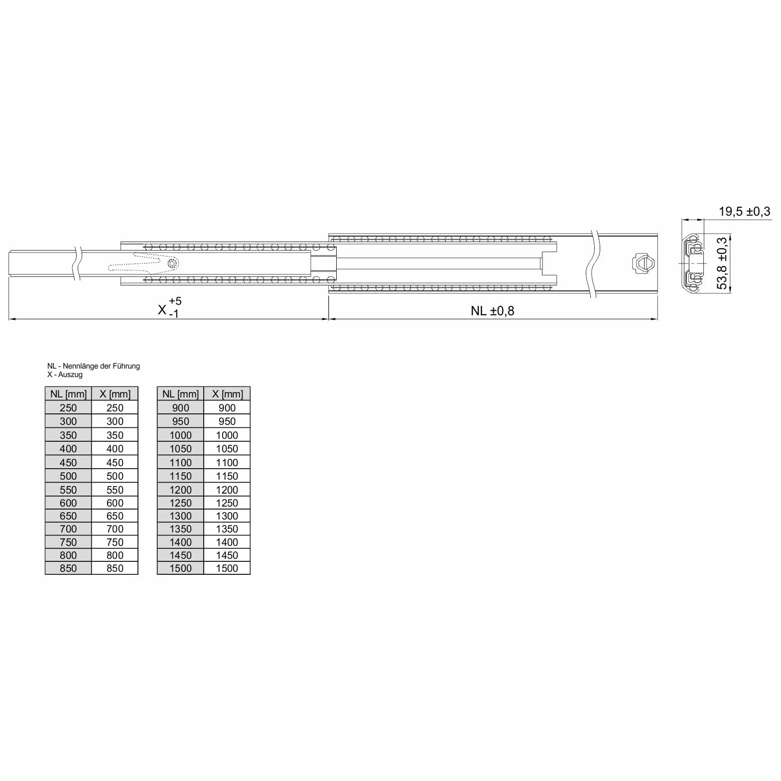Junker 2 KV1-80-H53-L350-NF Guida telescopica 35 cm 350 mm portata 80-100 kg