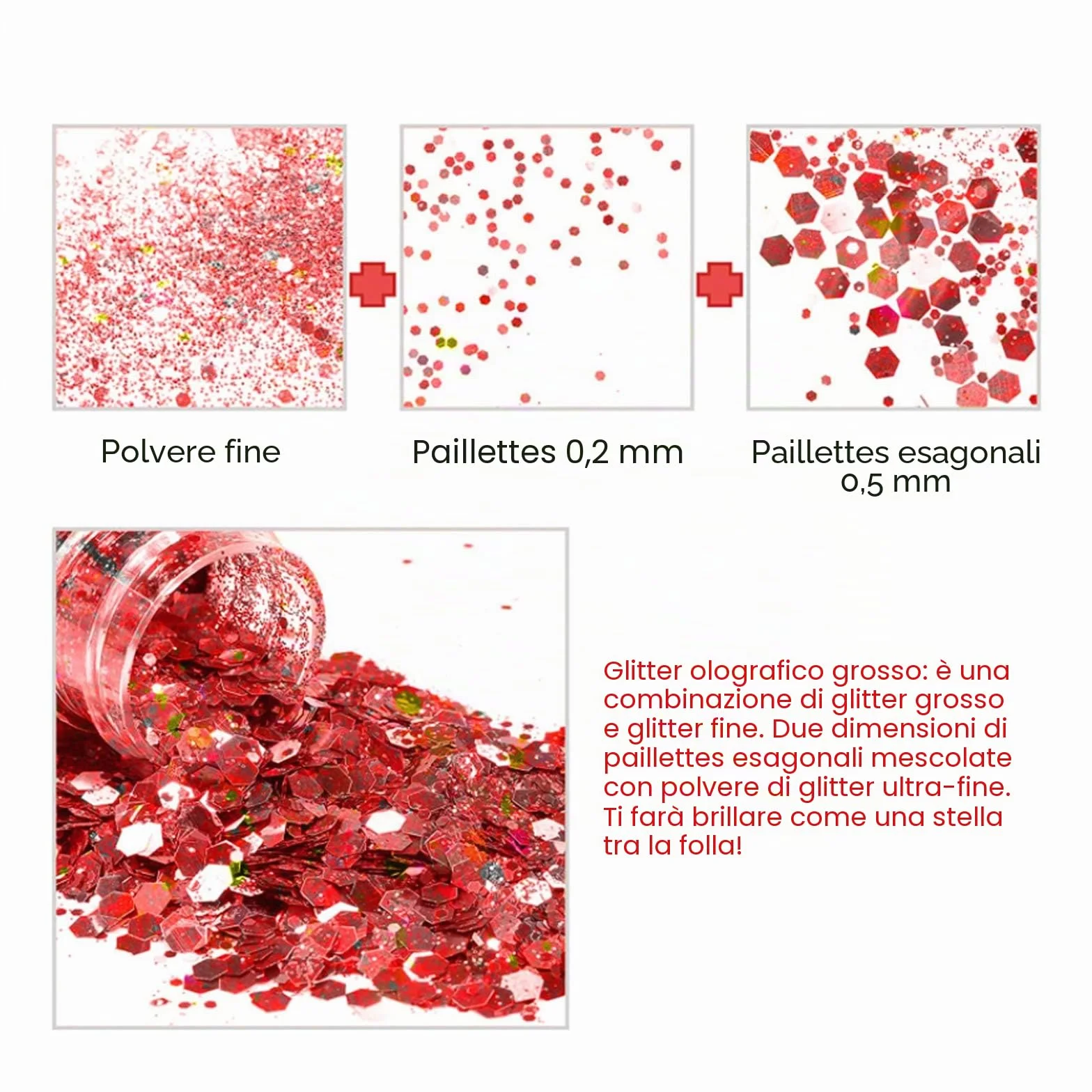 HEMOER 12 Colori Glitter Grosse Olografiche, 144g Holographic Chunky Glitter per Corpo, Paillette per Resina Epossidica, Capelli, Unghie, Viso, Trucco del Festival
