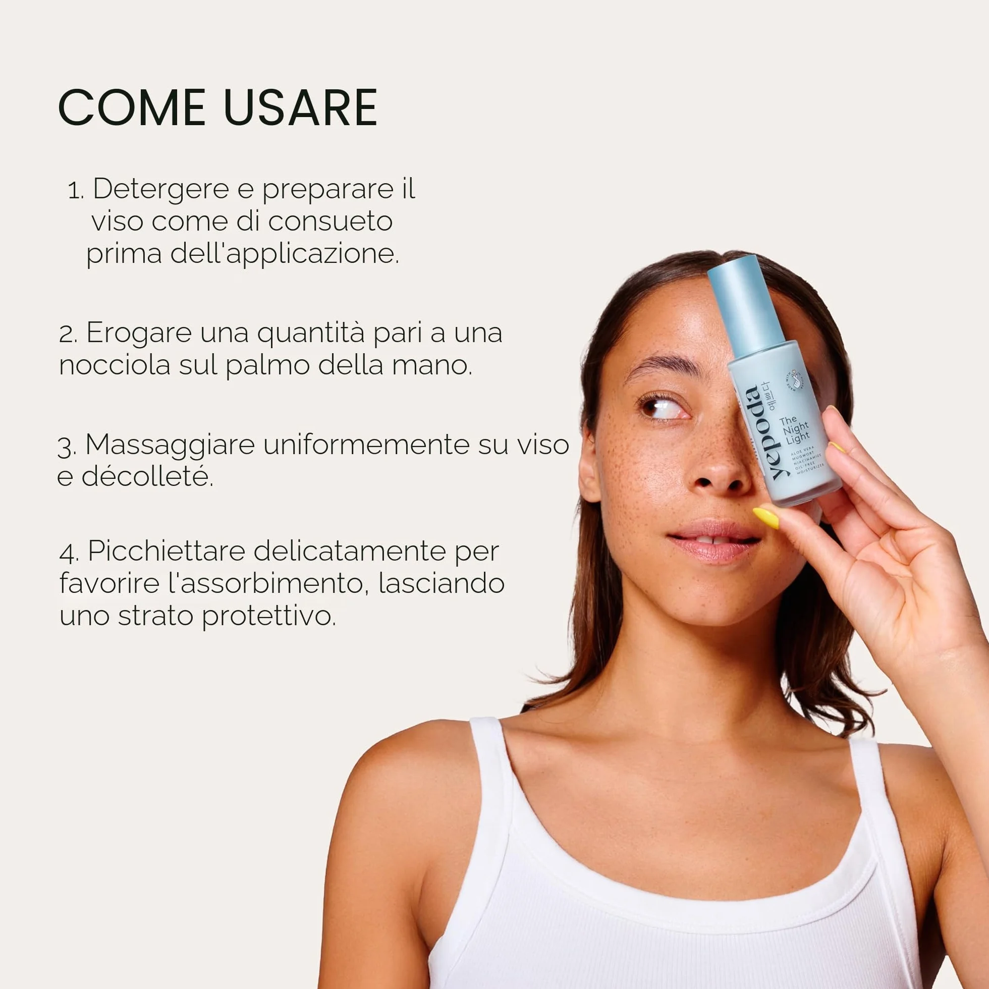 Yepoda The Night Light, Crema Notte Idratante Purificante e Lenitiva Senza Oli con Aloe Vera, Artemisia e Niacinamide, Crema Viso Vegana Coreana Per Tutti i Tipi di Pelle, 50 ml
