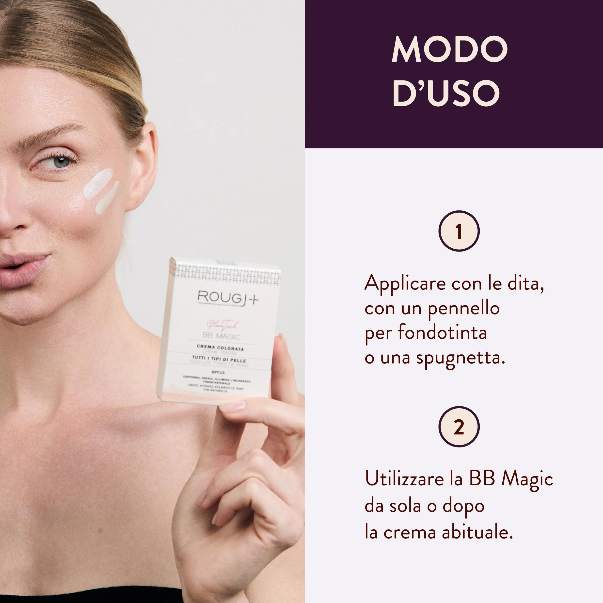 Rougj BB Magic SPF 15 - Crema Colorata Con Acido Ialuronico E Diamond Powder Uniforma Il Tono Idrata Protegge Dai Raggi UV Texture Leggera Auto Adattiva 25 ml - Made In Italy