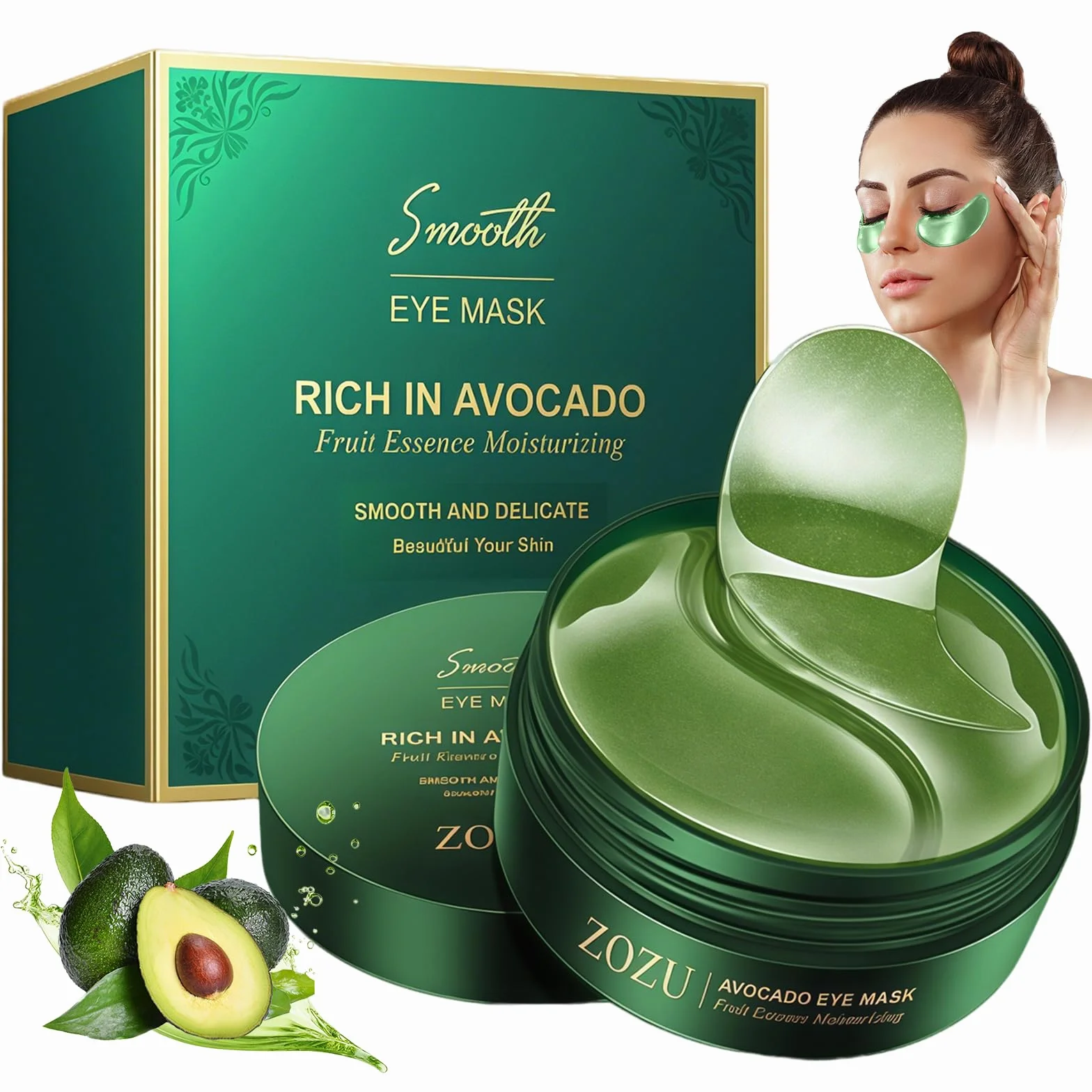60 pezzi Maschera per Gli Occhi,Maschera per Gli Occhi di Acido Ialuronico Idratante,Avocado Patch Occhiaie, Rimuovi Borse e Gonfiore ,Pelle Lenitiva Ed è Facile da Usare