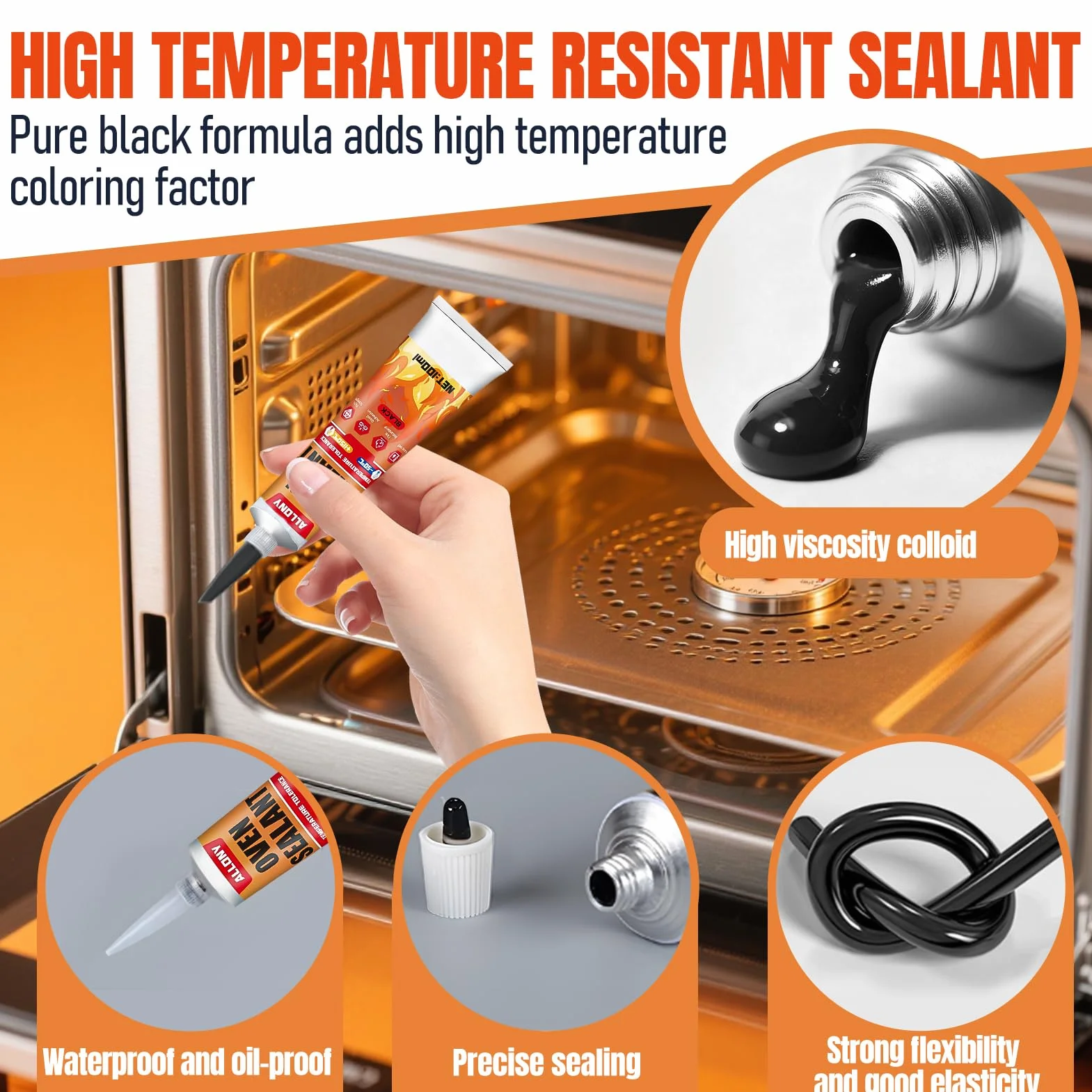 ALLONY Adesivo in silicone nero resistente al calore 1000°C 100 ml
