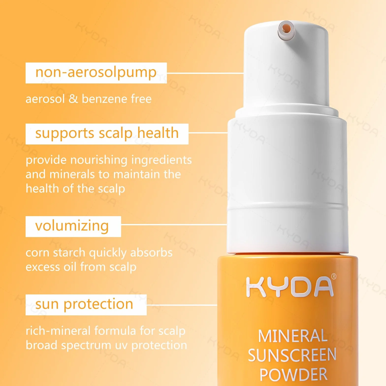 KYDA Polvere solare minerale, per cuoio capelluto e capelli, SPF 35 PA++, protezione solare per cuoio capelluto, protezione UV ad ampio spettro, leggera, non grassa, 20,1 g (02)