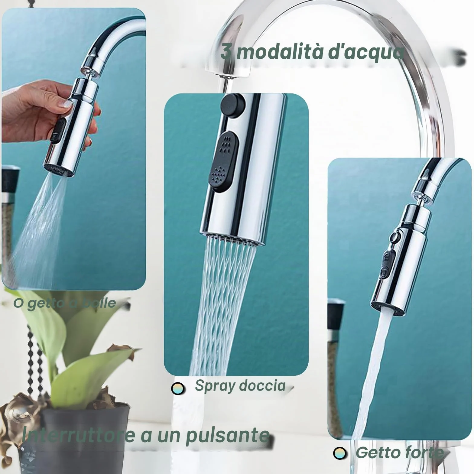 Aeratore Rubinetto Cucina 360° Girevole con 3 Modalità e 5 Adattatori Filettati
