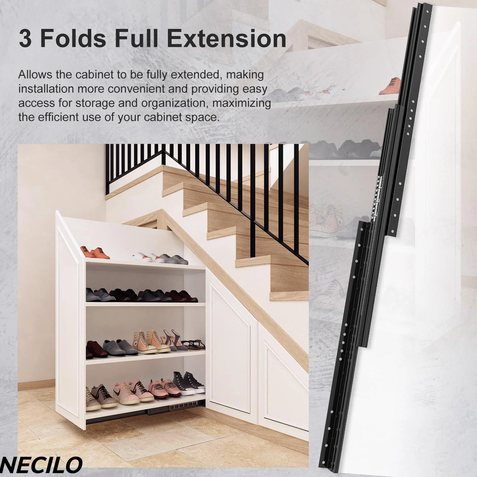 NECILO guide per cassetti per carichi pesanti 400mm portata 120 kg estrazione totale cuscinetti a sfera 1 coppia