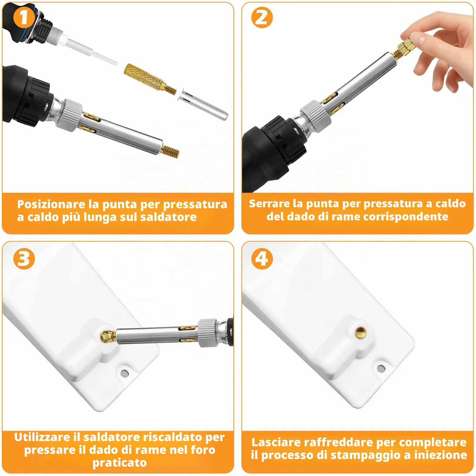 Inserti Filettati a Caldo M2 M3 M4 M5 M6 1/4-20, Dadi in Ottone con Strumento di Inserimento Termico per Stampa 3D