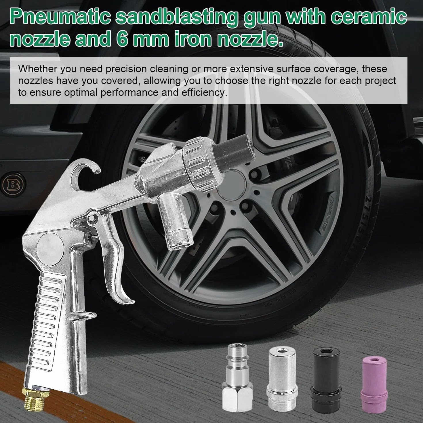 Sabbiatrice per Compressore con Ugelli in Ceramica, Tubo in Gomma 1 m, Pistola Sabbiatrice, Nipplo Connessione Aria