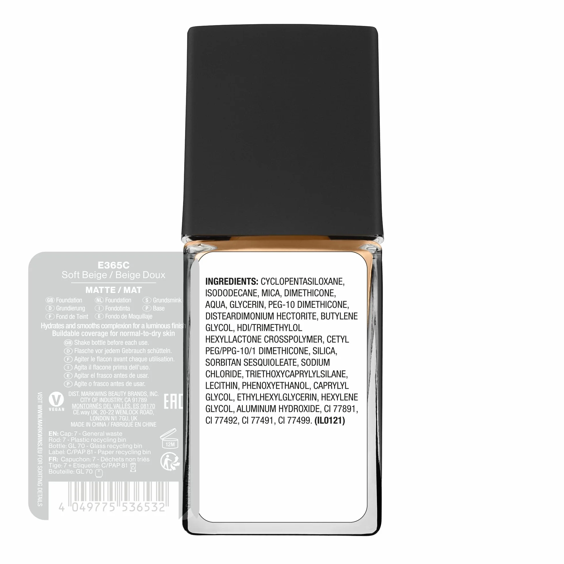 Wet n Wild Photo Focus Matte Foundation, Fondotinta Liquido a Coprenza Modulabile dal Finish Opaco, Leviga i Pori per un Incarnato Uniforme, Soft Beige