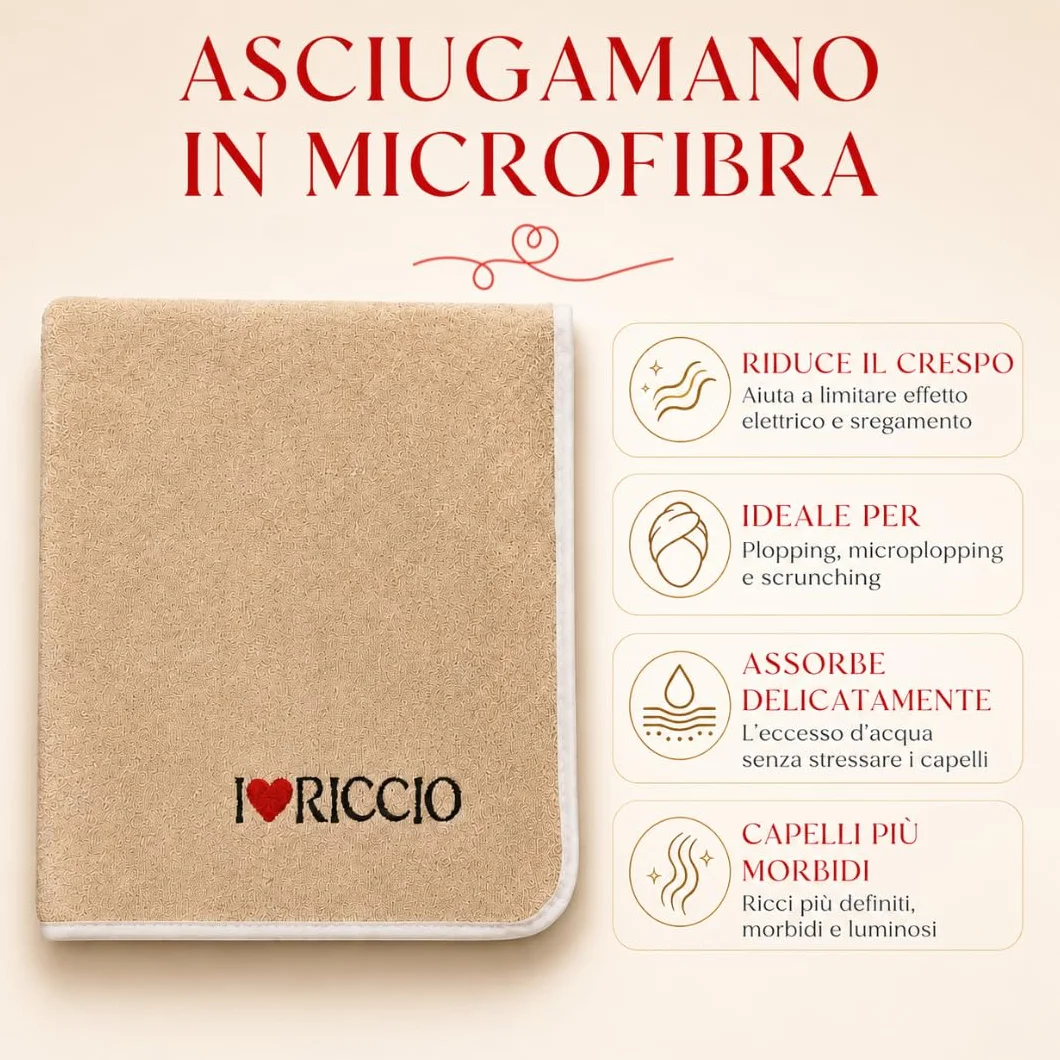 Ilovericcio Asciugamano Capelli Ricci in Microfibra, Asciugamano Plopping e Scrunching per Onde e Ricci Ideali, Rende i Capelli Morbidi e Lucidi, 90 x 54 cm