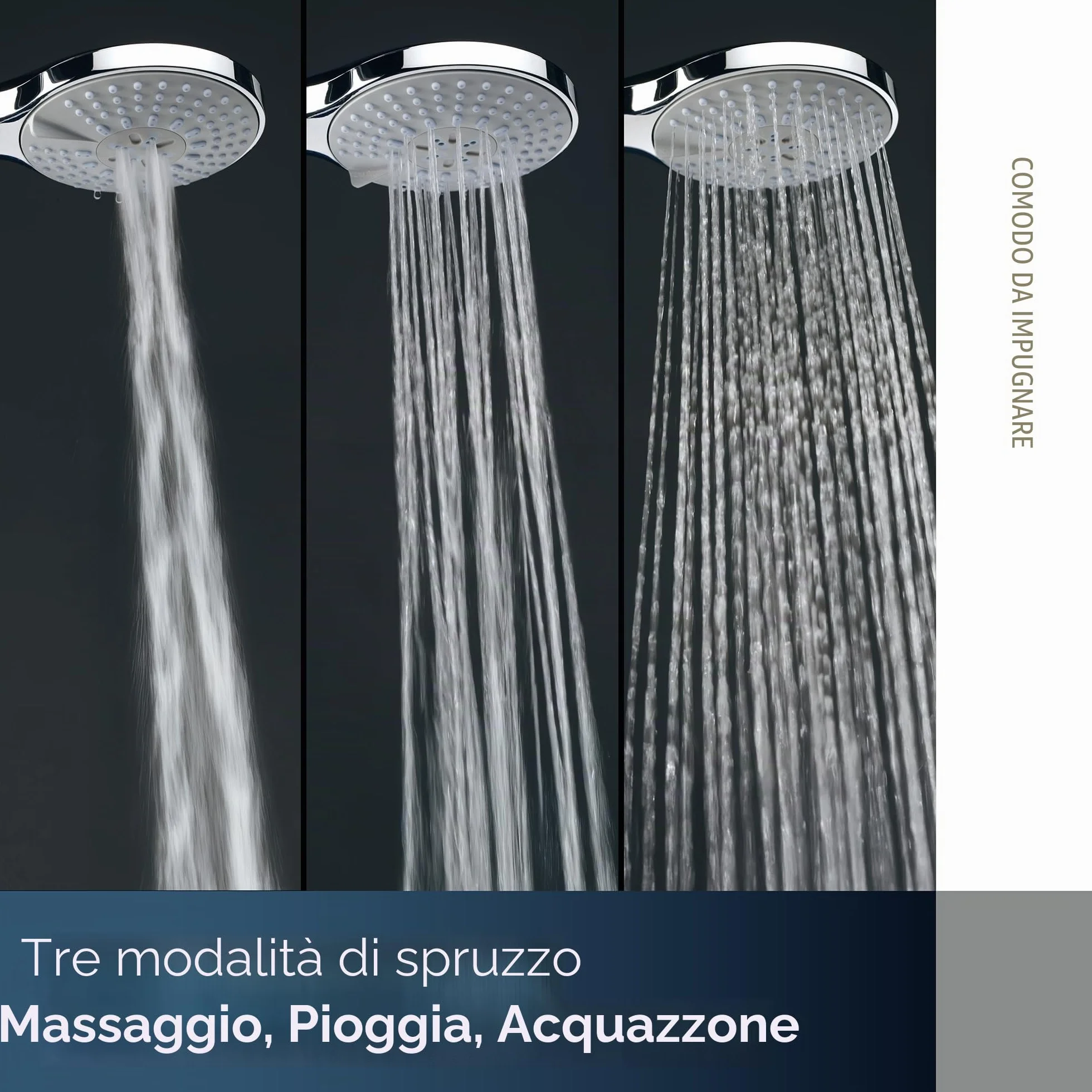 Ideal Standard Idealrain Doccia Multifunzione Soffione Doccia a Risparmio Idrico 3 Tipi Getto Cromato Ø 10 cm