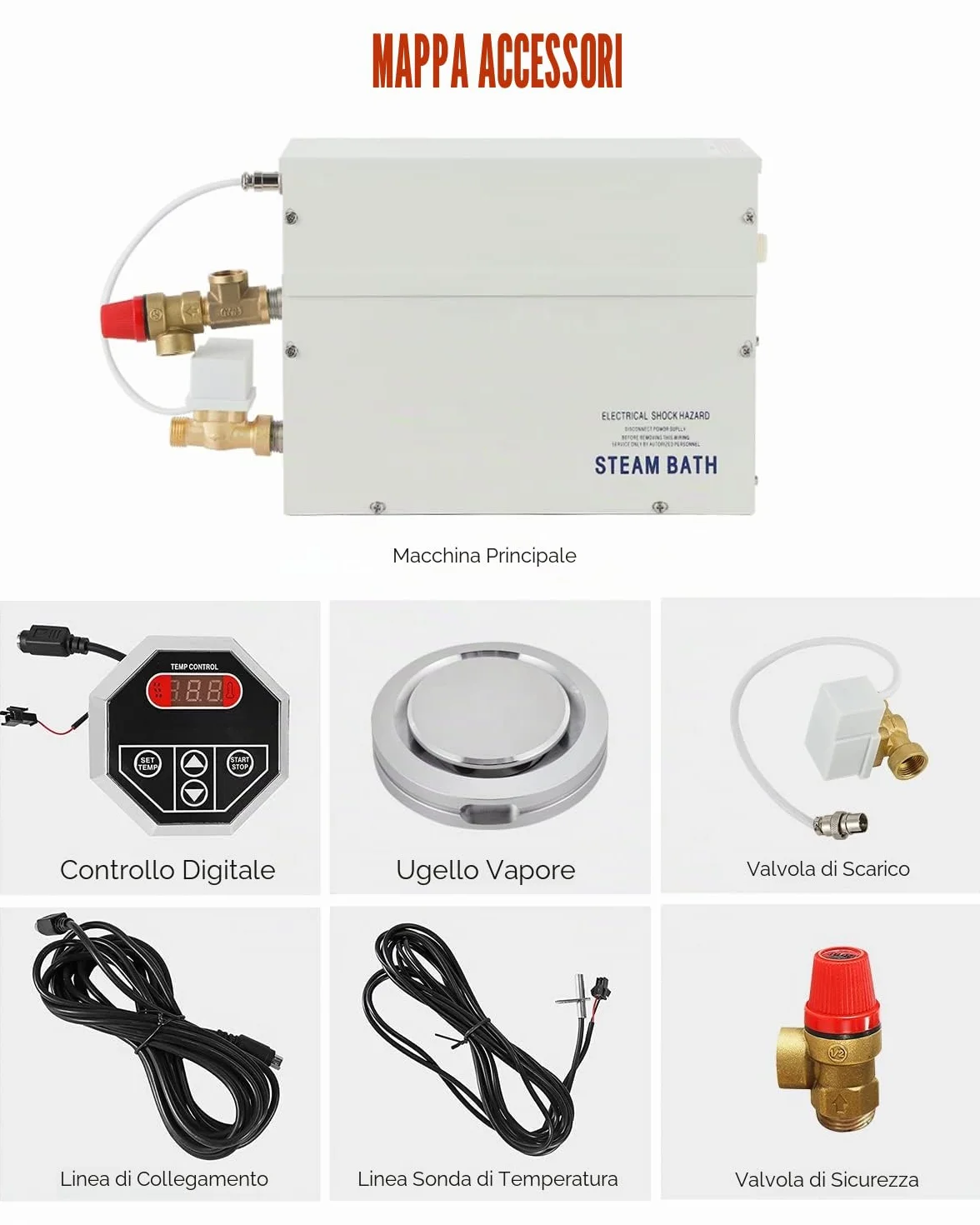 CGOLDENWALL Generatore di Sauna a Vapore 3KW 220V, Regolatore Digitale LED 35-55℃, per 3m³