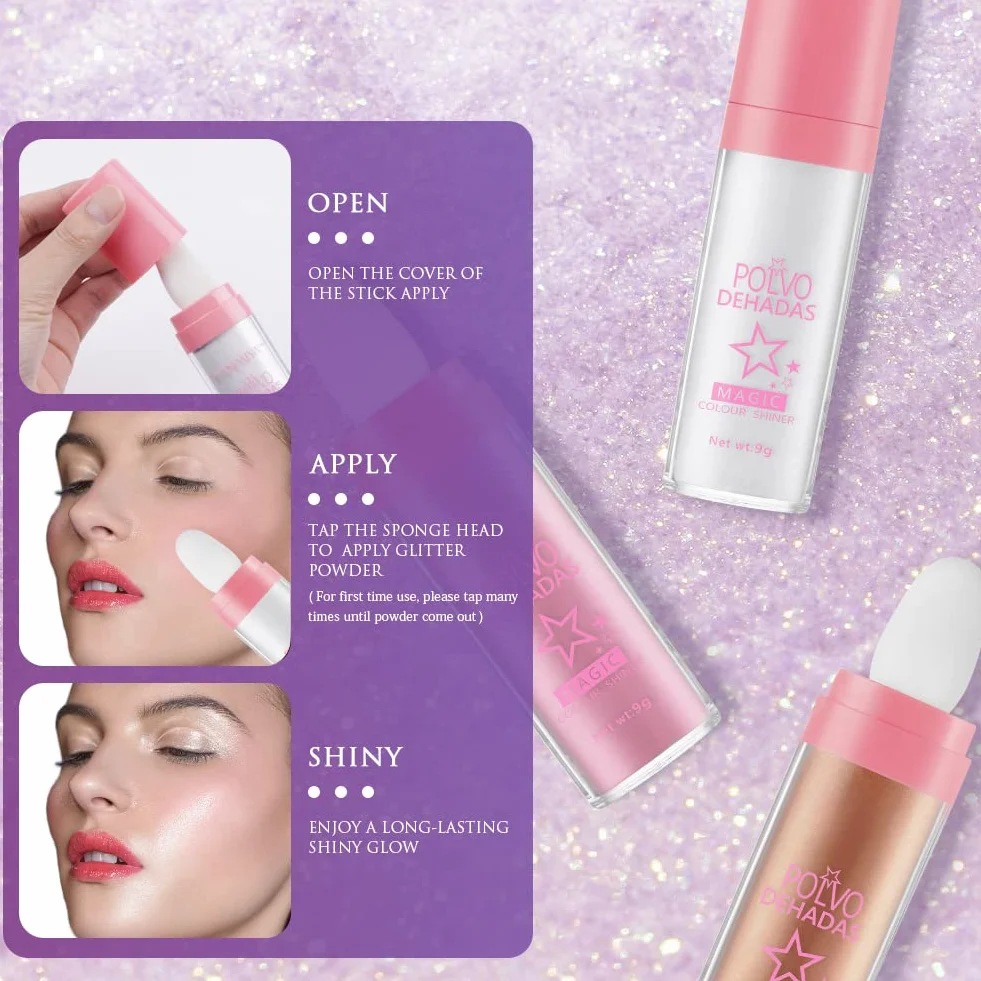 AOOWU Powder Stick, Polvere Corpo Glitter Evidenziatore in Polvere per Viso e Capelli, Patting Powder con Effetto Brillante per Festival e Feste(Bianco)