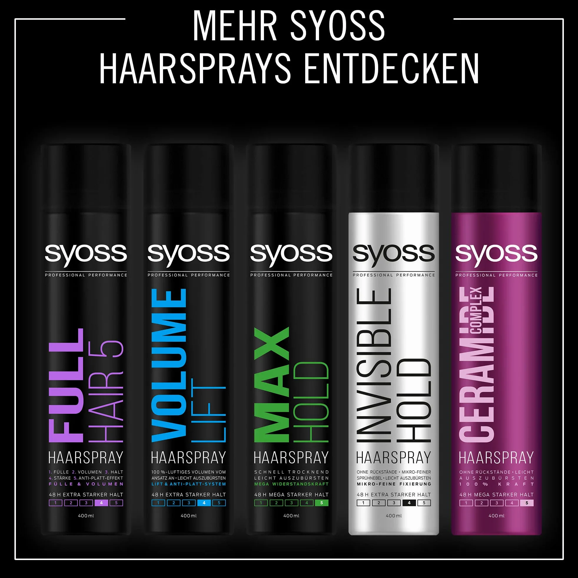 Syoss Lacca per capelli alla cheratina Hold Level 4 (6 x 400 ml), spray extra forte per un massimo di 48 ore di controllo dello styling, dona lucentezza, morbidezza e protezione UV