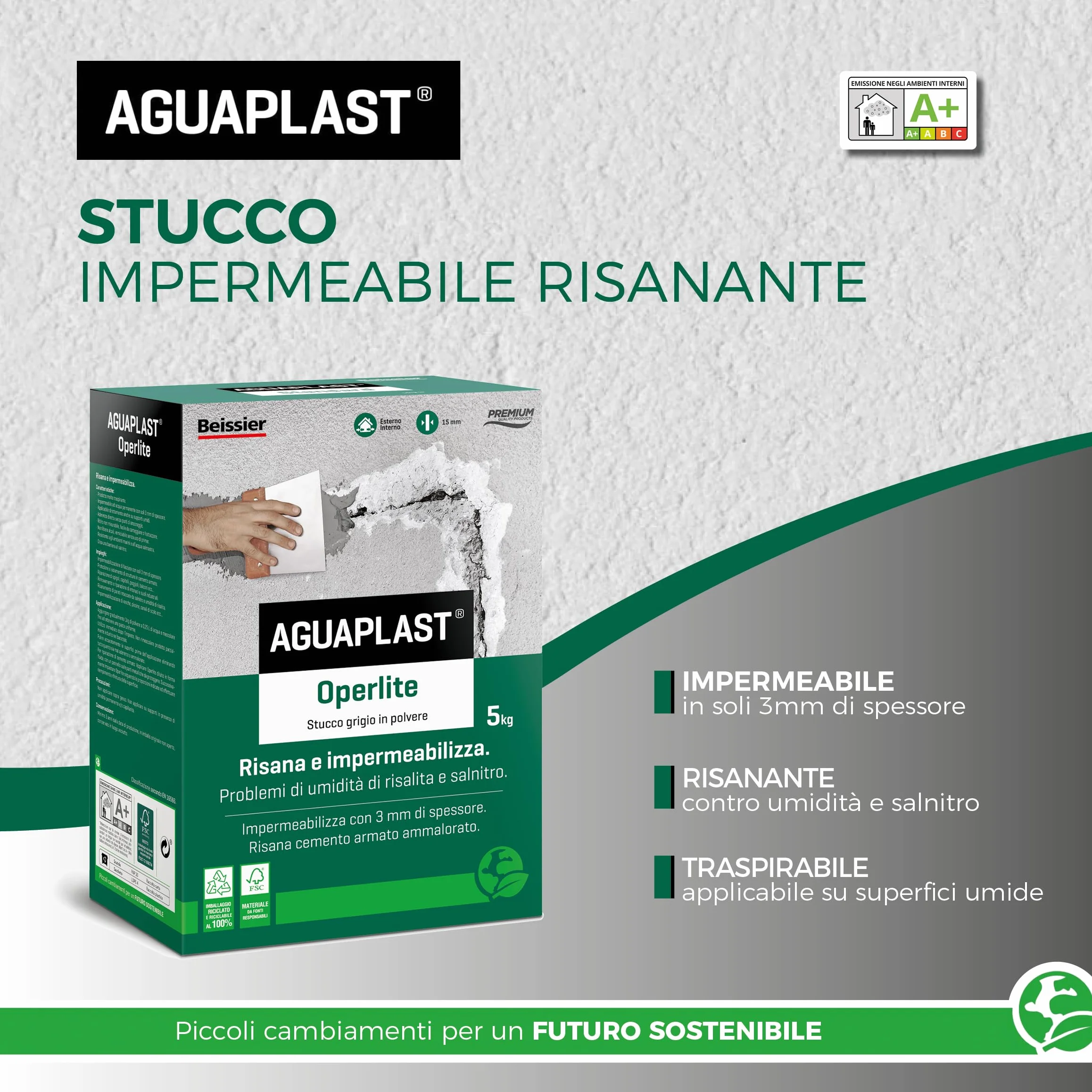 Aguaplast Stucco Impermeabile Fibrorinforzato per Esterni e Interni 1kg