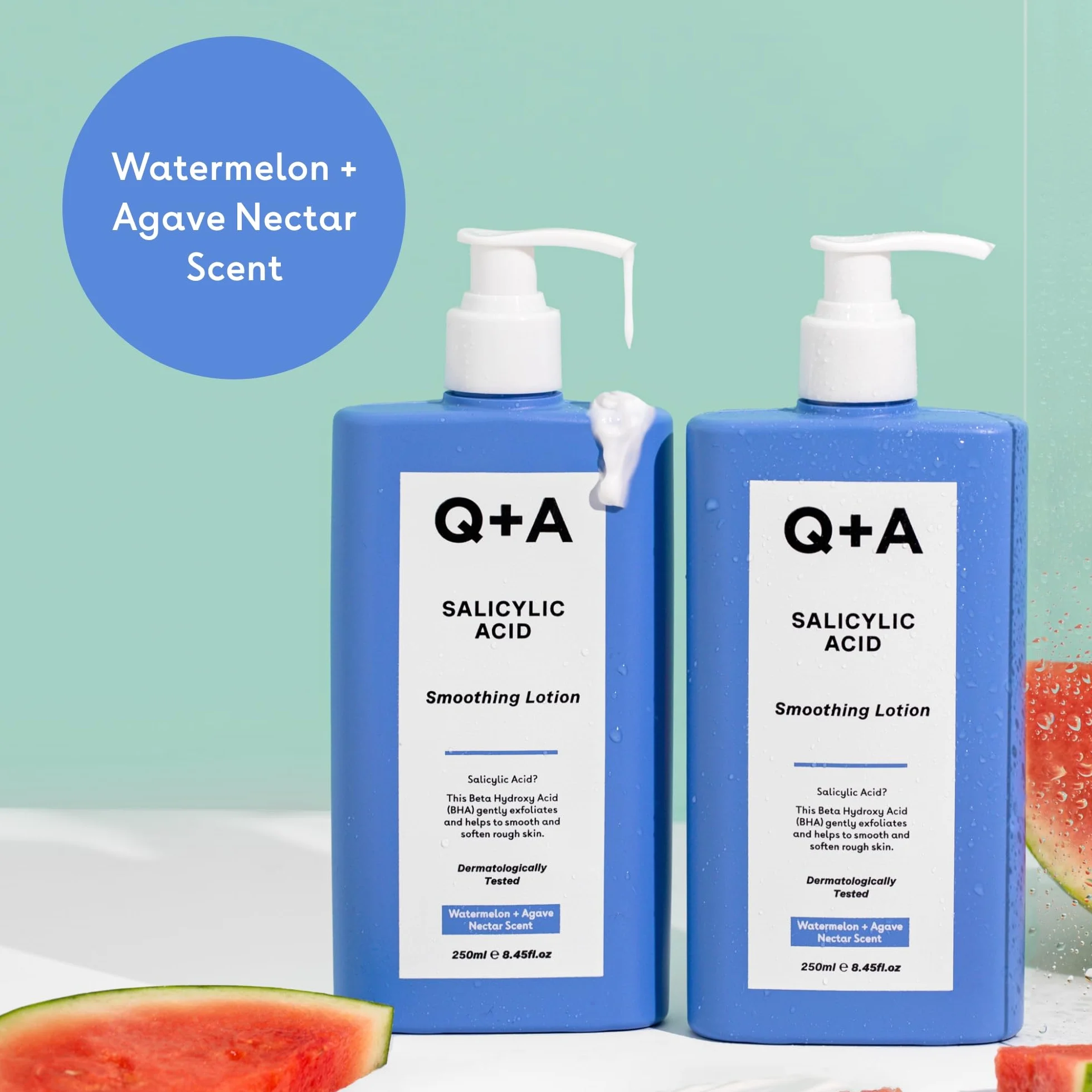 Lozione Levigante all'Acido Salicilico Q+A per la Cura Mirata del Corpo, un BHA che esfolia la pelle, contrasta il 'backne' e la texture indesiderata, favorisce una pelle più liscia e sana, 250ml