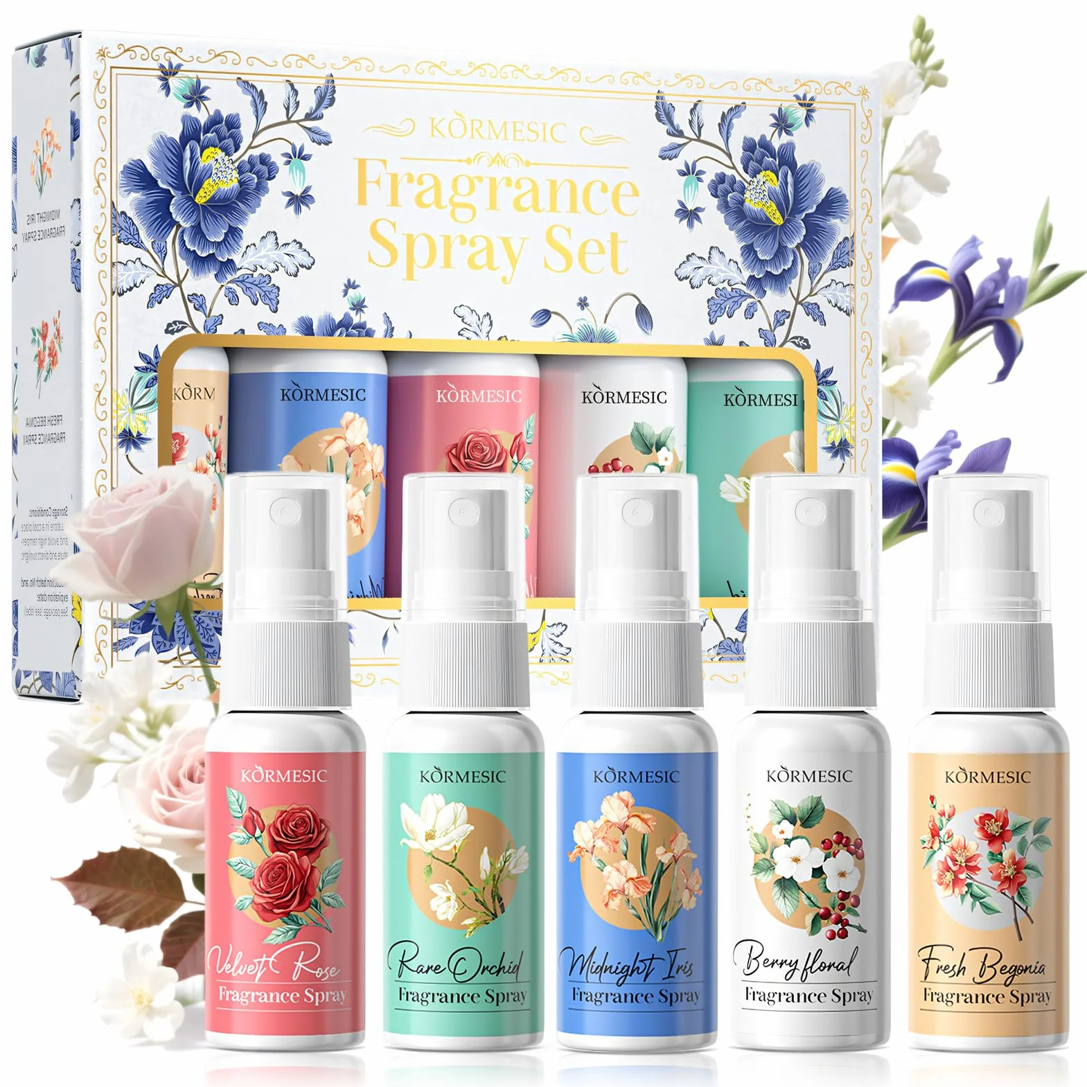 Set Profumi Donna, Acqua Corpo Profumata Donna, Acqua Profumata Corpo, Mini Profumi con Rosa, Agrumi, Begonia, Lris, Orchidea, Fragranzaromantica di Lunga Durata,Formato da Viaggio, 5 * 35ml