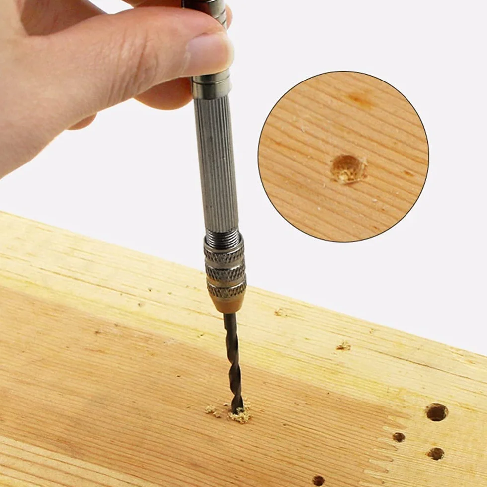 Trapano a Mano in Alluminio con Mandrino Keyless + 10 Pz Punte per Legno
